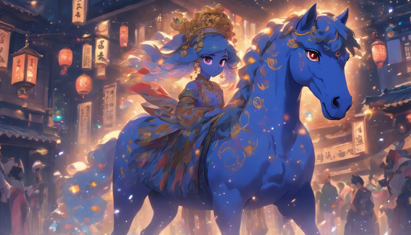 Zodiac horse in big eyes, Dress up in festive costumes, at the street side, Ancient style, Artistic touch,Snes painting