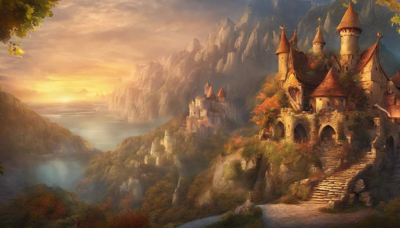 a medieval village, ruins, on fire