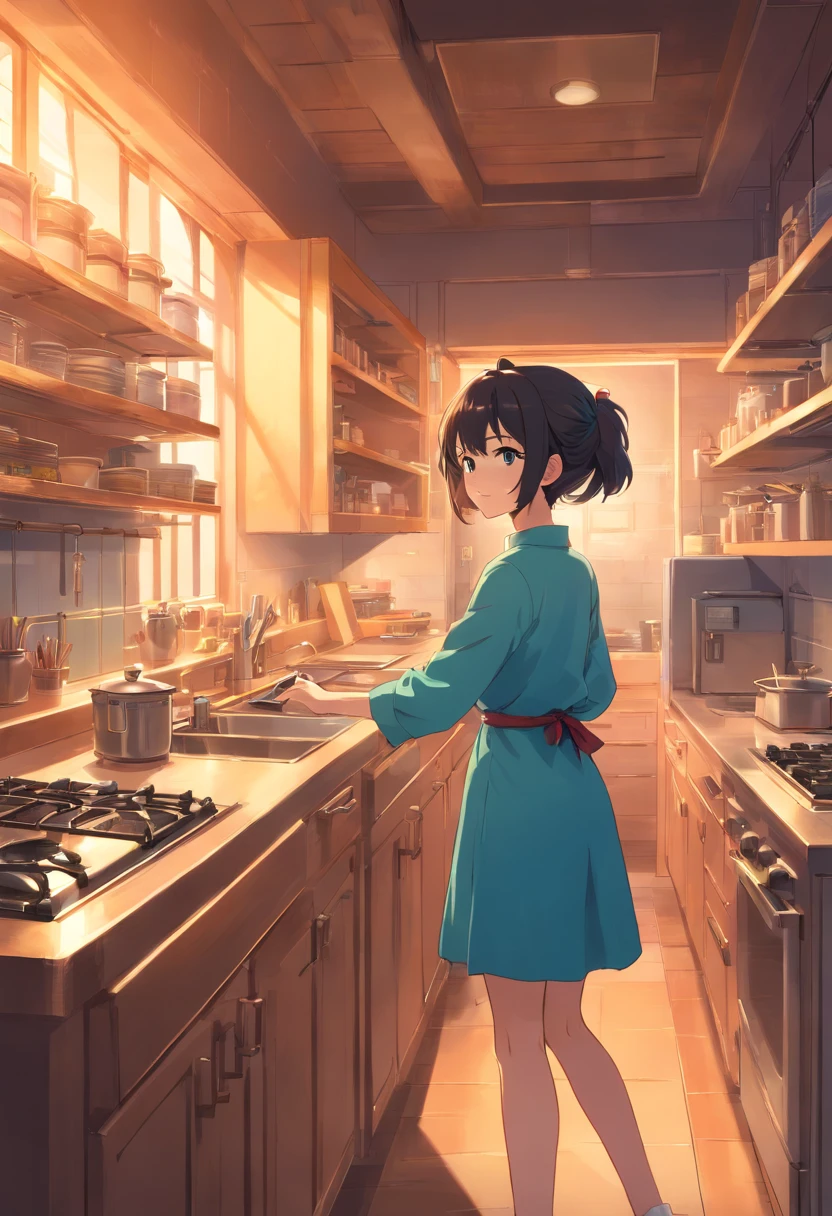 年轻，couple，home，kitchens，cook，Frolic，Warm，Japanese elements，softlighting，Beautifully lit，35mm，filigree，high qulity