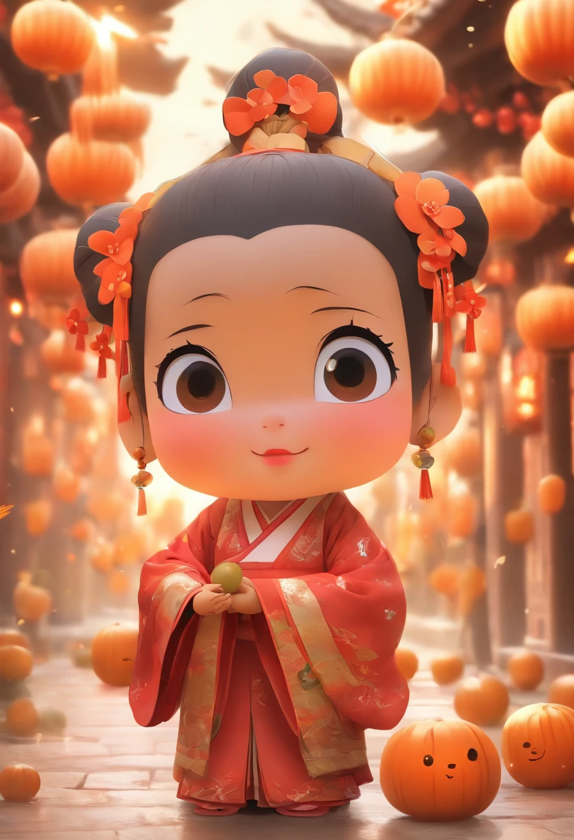 China-style，Tang dynasty  girl，Hanfu，Cute and cute，Ball head，Hold a bunch of sugar gourds，Lively streets of Chang'an，Full body like，Detailed and accurate，depth of fields，8K,A high resolution,tmasterpiece,Beautiful wallpapers,high qulity,high detal,s the perfect face,offcial art,blur backgroun, --niji 5 --q 2