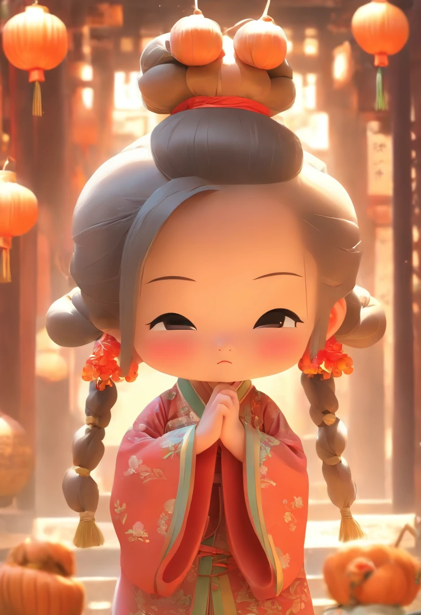 China-style，Tang dynasty baby girl，Hanfu，Cute and cute，Ball head，Hold a bunch of sugar gourds，Lively streets of Chang'an，Full body like，Detailed and accurate，depth of fields，8K,A high resolution,tmasterpiece,Beautiful wallpapers,high qulity,high detal,s the perfect face,offcial art,blur backgroun, --niji 5 --q 2