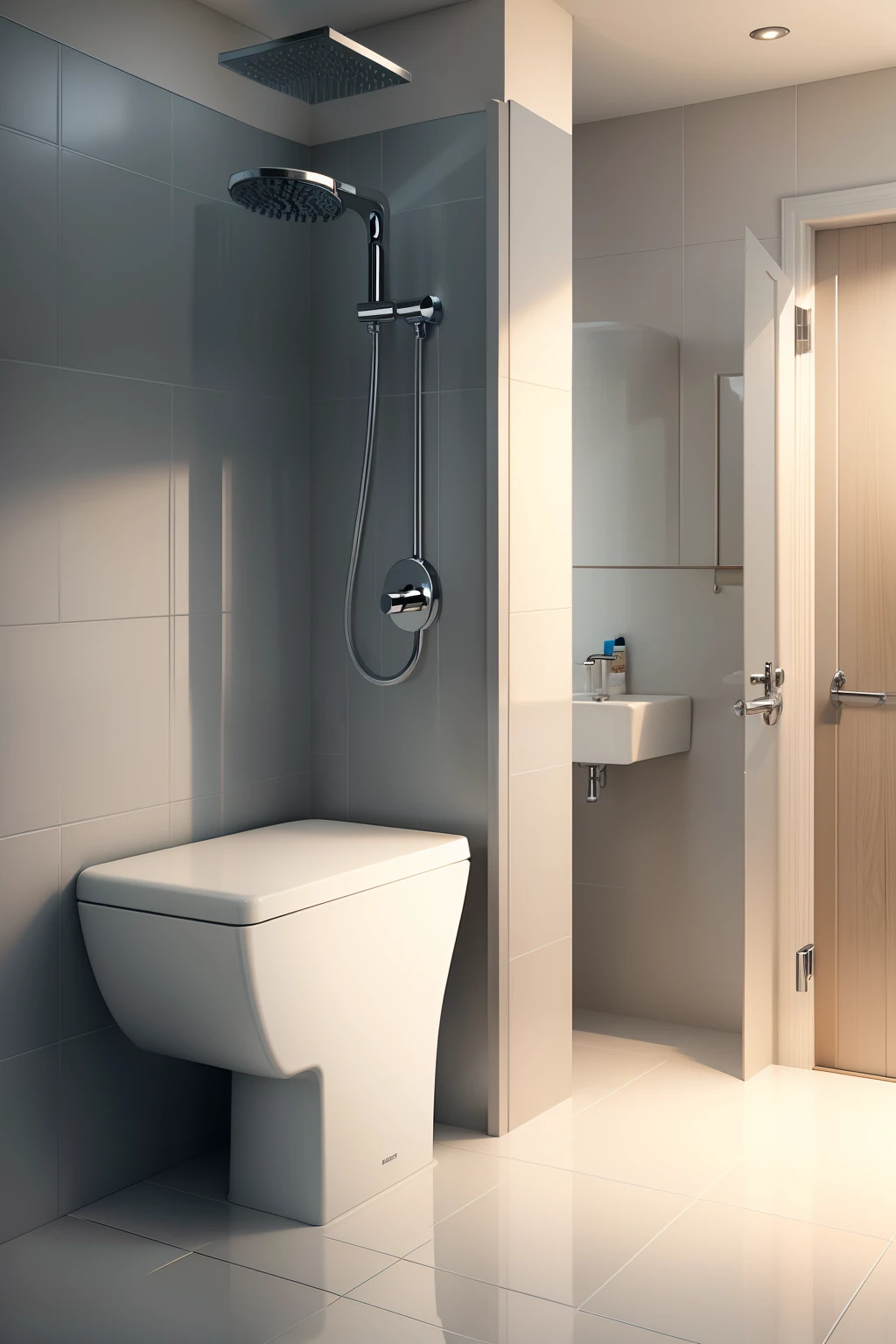 render the bathroom minimal with shower room and bathroom stool