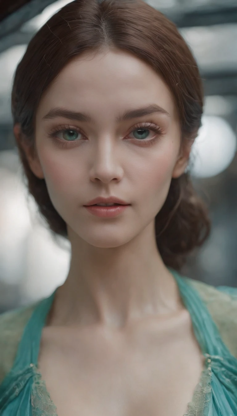 offcial art, Unity 8k wallpaper, ultra - detailed, Beautiful and aesthetic, Beautiful, tmasterpiece, best qualityer, .primitive, super thin photo, 超高分辨率, Fotorrealista, rays of sunshine, full-body portraits, unbelievable beautiful, dynamicposes, delicated face, vibrant eyes, (the sideview), There are people in town wearing strange futuristic masks,Wear extravagant vintage fashion outfits,Men and women wearing alien makeup and old ornaments,With mechanical pets, wes anderson(Wes Anderson)Science fiction films of the 1960s, pastels colors, Rosa, Blue and green, natural soft light, psychedelia, Strange futurist, foco nítido, intrinsic, Fujifilm 55mm film, highly detailed, Detal Face, Occupies detailed complex backgrounds, Messy, big breasts beautiful, milkyW, highly detailedskin, Realistic details of skin, Visible pores, foco nítido, volume fog, 8K UHD, SLR camera, high high quality, Particles for movie cameras, rendering, DL, Expand the metropolis in a retro-futuristic dystopia, look from down, semi transparent