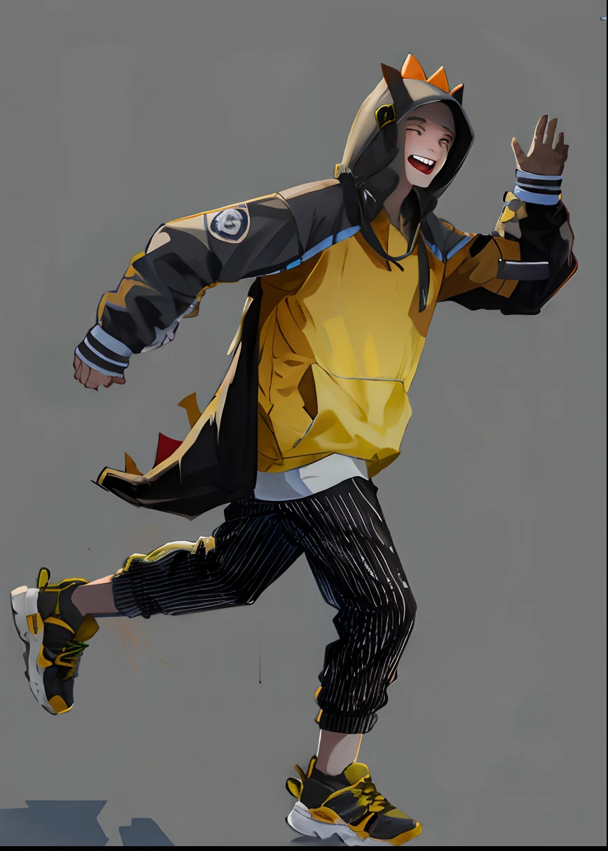 A boy walks,Happy expression,looking to the camera,gleeful,