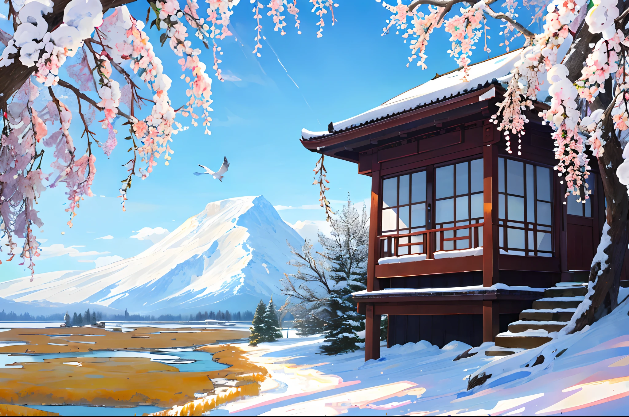 Two orioles sing gracefully among the emerald willow trees,A neat swarm of egrets rushed straight into the blue sky。
I sat in front of the window,You can see that the snow on the West Ridge is piled up all year round,In front of the gate were moored ships from Soochow thousands of miles away。