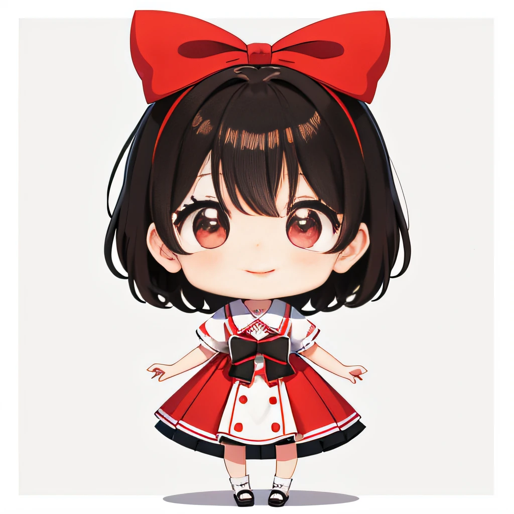 Brown hair、Girl child,pinging、Very short、1 persons,short detailed hair, 独奏, (twitch emote:1), tchibi, Black eyes, comic ?????, girl、white backgrounid,、hair adornments、Large bow,、elementary student、Princess dress、.playing game、Kizi、A smile