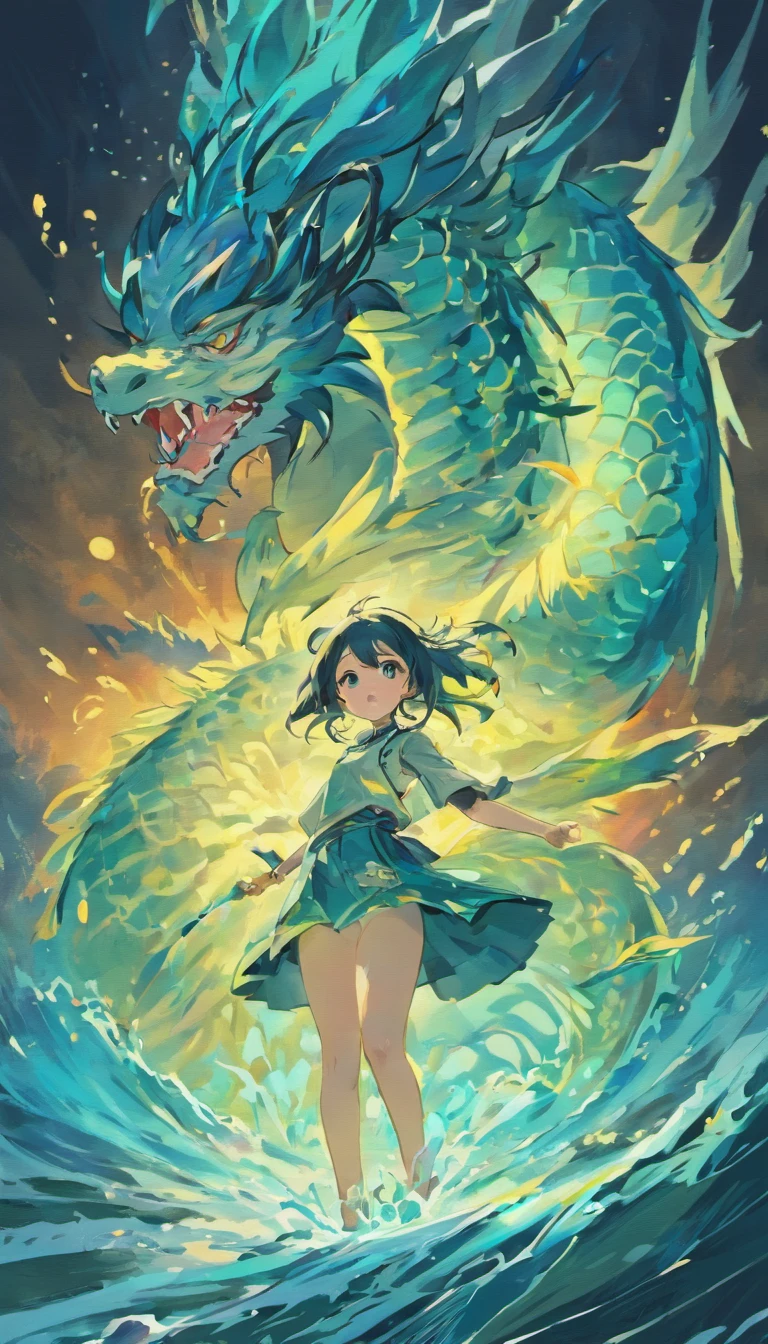 mito,the sea,choppy,shoun,The summoned blue Chinese dragon