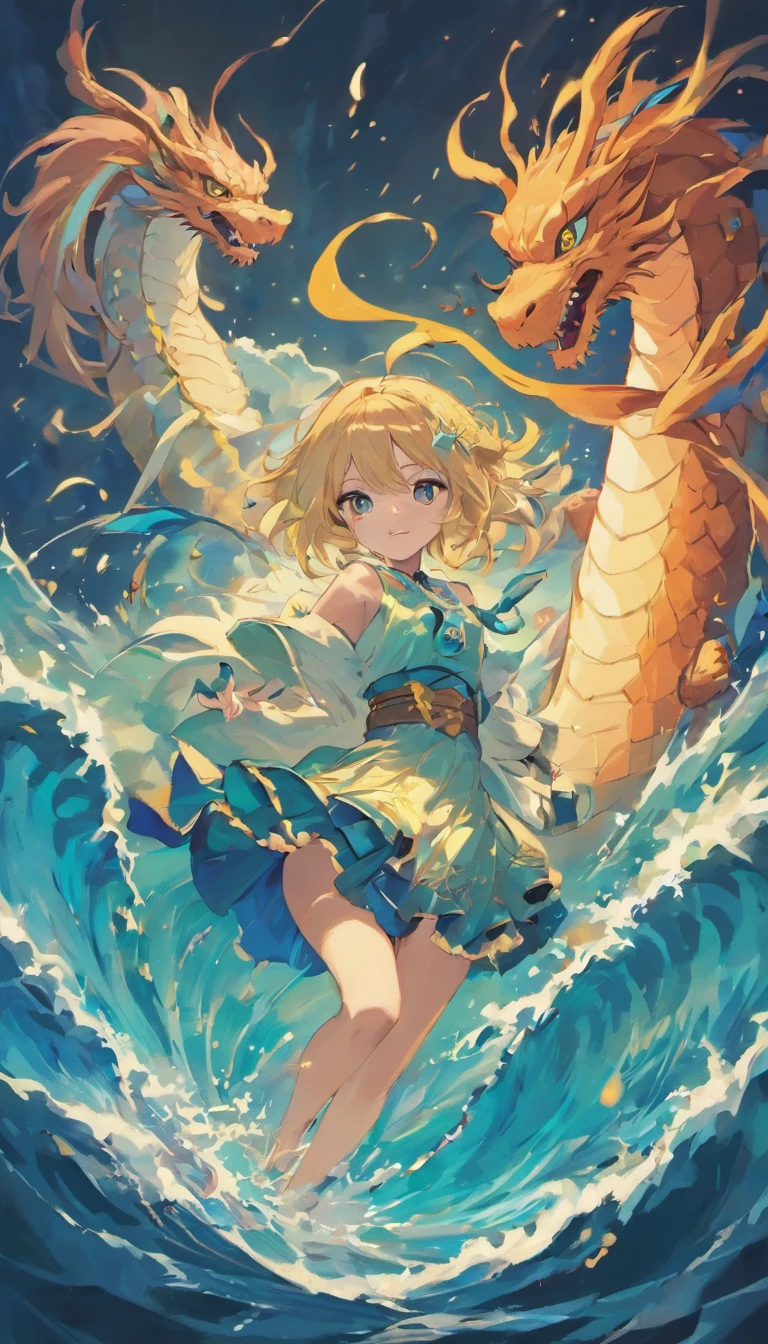 mito,the sea,choppy,shoun,The summoned blue Chinese dragon