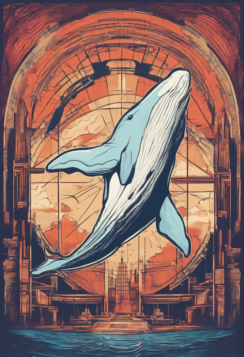 Round logo，There is a whale on the screen，ocean water，hour glass，book，Skysky, (whales),(Best posture),(best angle), (Better expression), Eduardo Kobra Acorjo Amento ,Multidimensional geometric wall portrait, Artistically, tchibi,yang08k, big breasts beautiful, coloring,