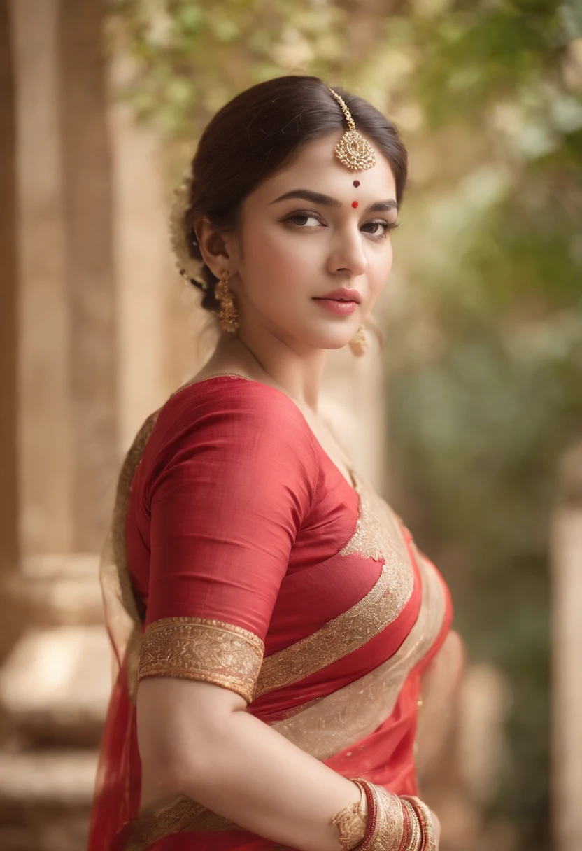 a woman in a red and gold sari dancing in a room, thicc, indian goddess, cinematic goddess body shot, cinematic goddess shot, red haired goddess, sexy pose, extremely detailed goddess shot, traditional beauty, cgsociety 8 k, indian goddess of wealth, cgsociety 8k, cgsociety 8k, full body cgsociety, curvaceous. detailed expression, dreamlikeart style:0.8),( redshift style:1.1) ,(analog style:1.1), (glossy sexy bimbo:1.1),(studio_ghibli_anime_style:0.8), (detailed face and eyes:1.2), (detailed lips:1.2),(warm backlit lighting)++, (dark tone)++realistic, highly detailed, hasselblad, 45 degree, gigapixel, india, Hinduism, indian clothes, a close up portrait photo of beautiful Hansika Motwani, Hansika Motwani, curvaceous young woman