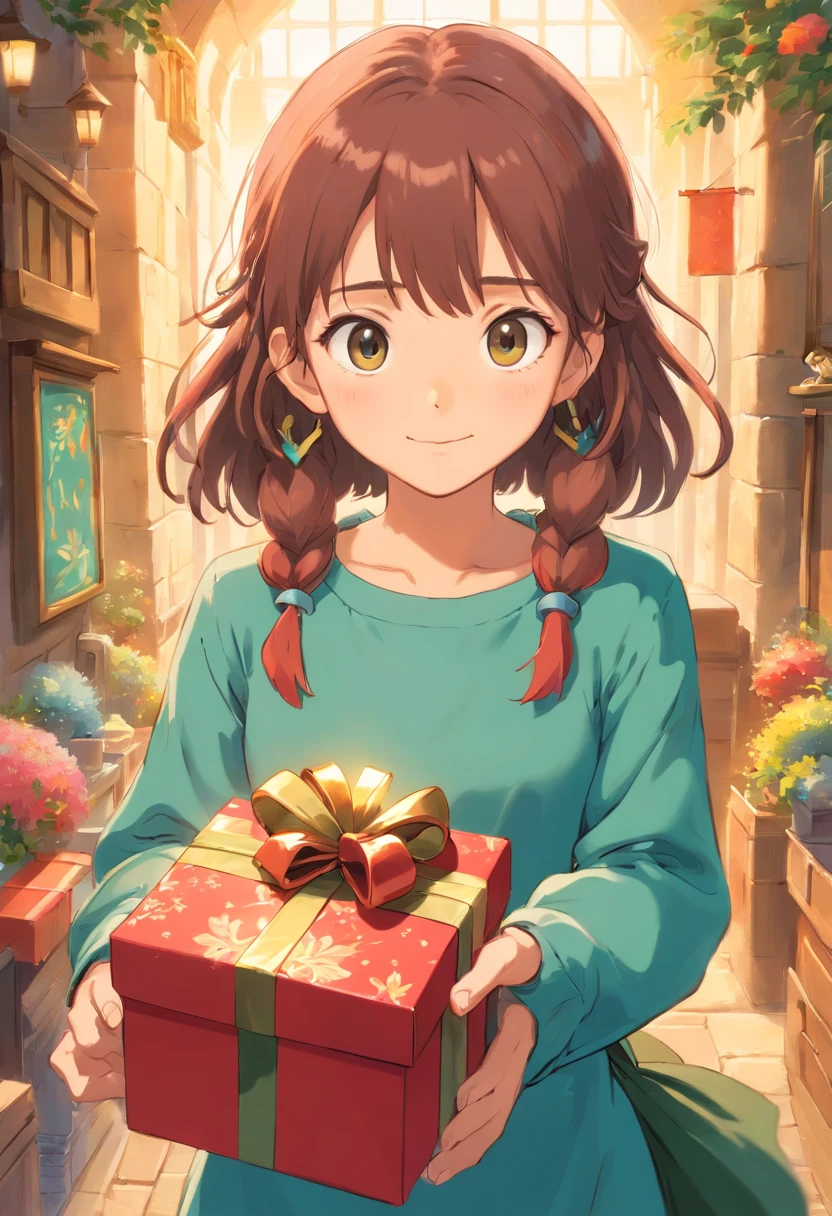 Girl holding a gift box