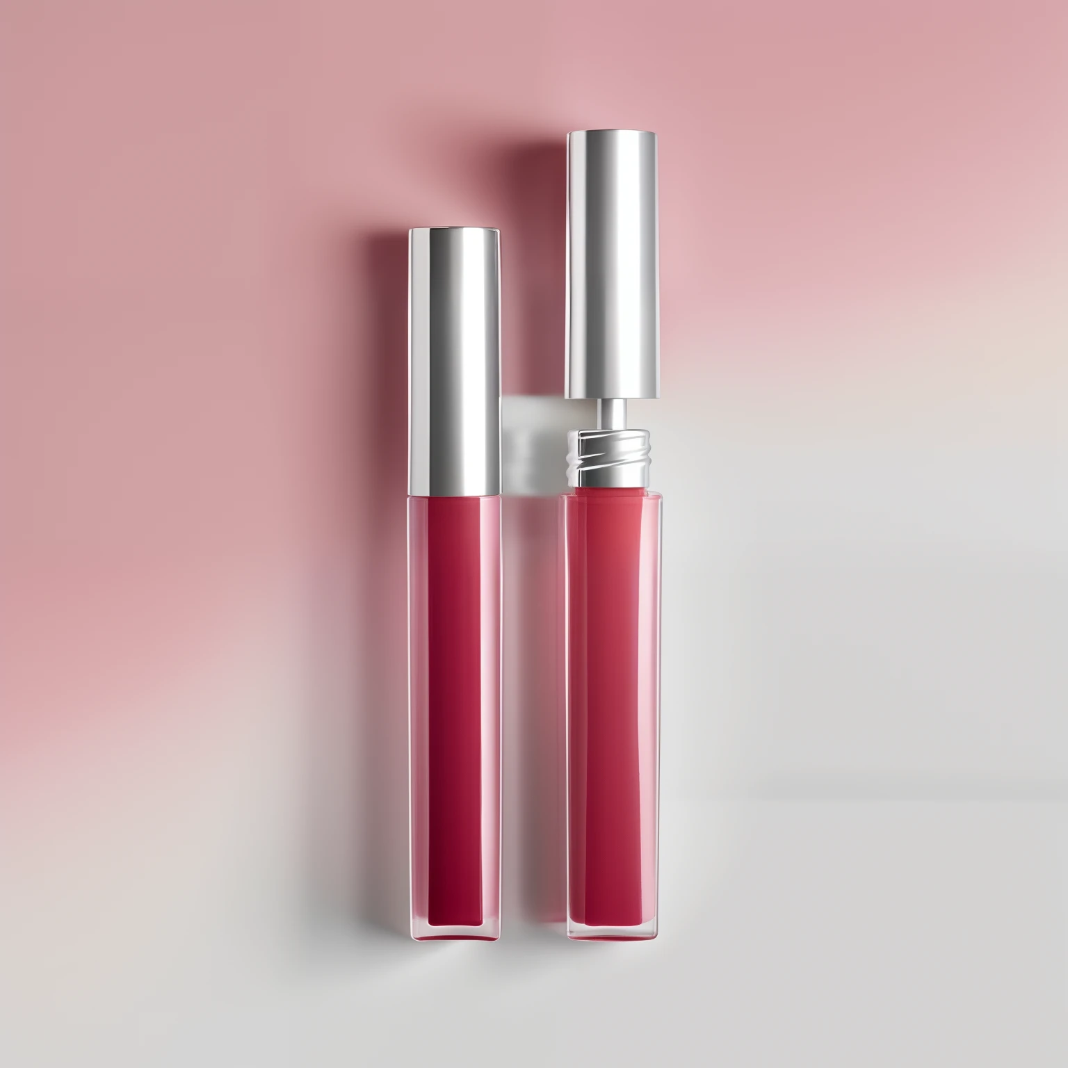 A lip stain,Bright silver lid,The transparent matte effect of the bottle body,The color of pork liver red inner tube inner material,The peduncle is white,3D立体,OC rendering effects