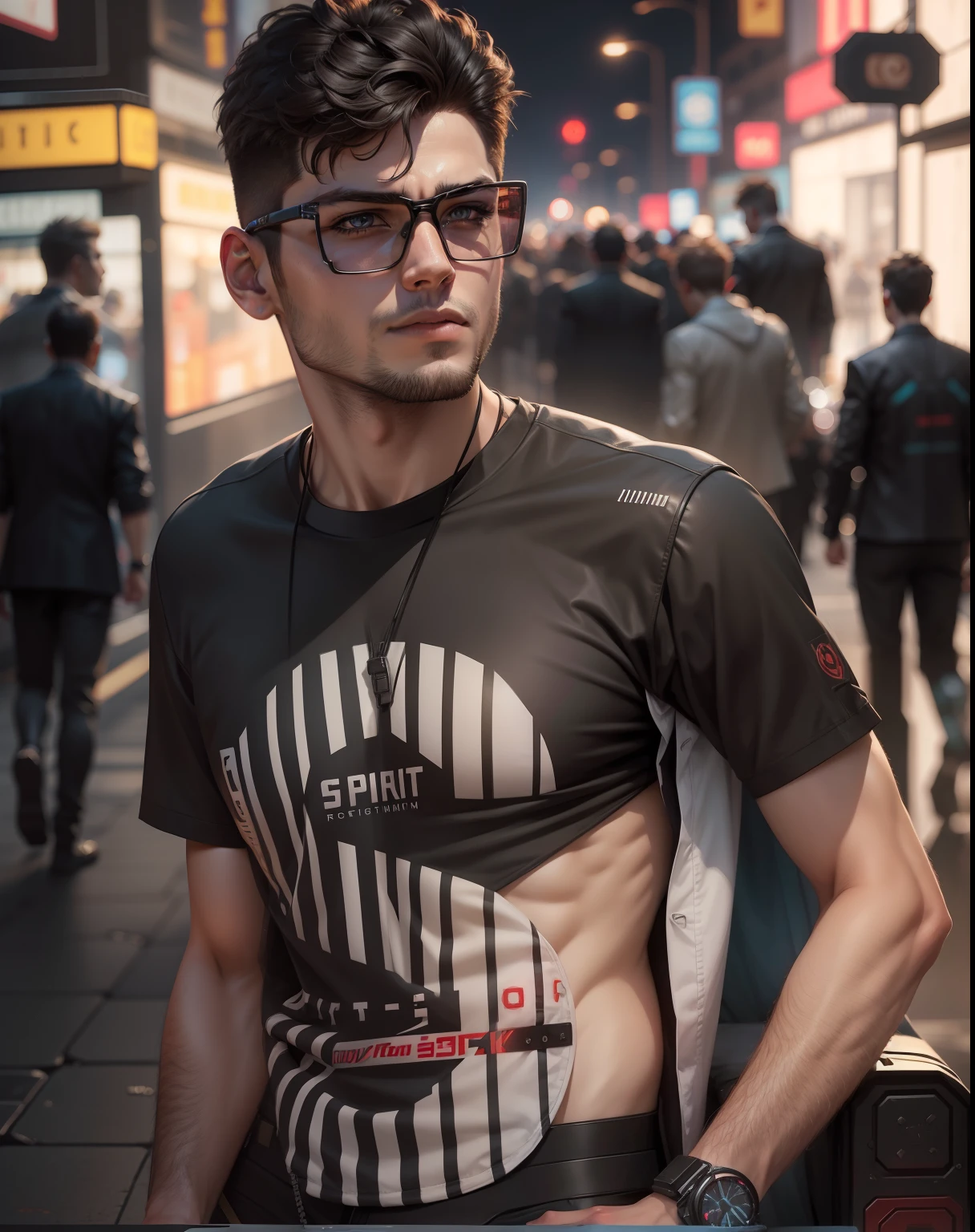 Change background cyberpunk handsome boy realistic face
