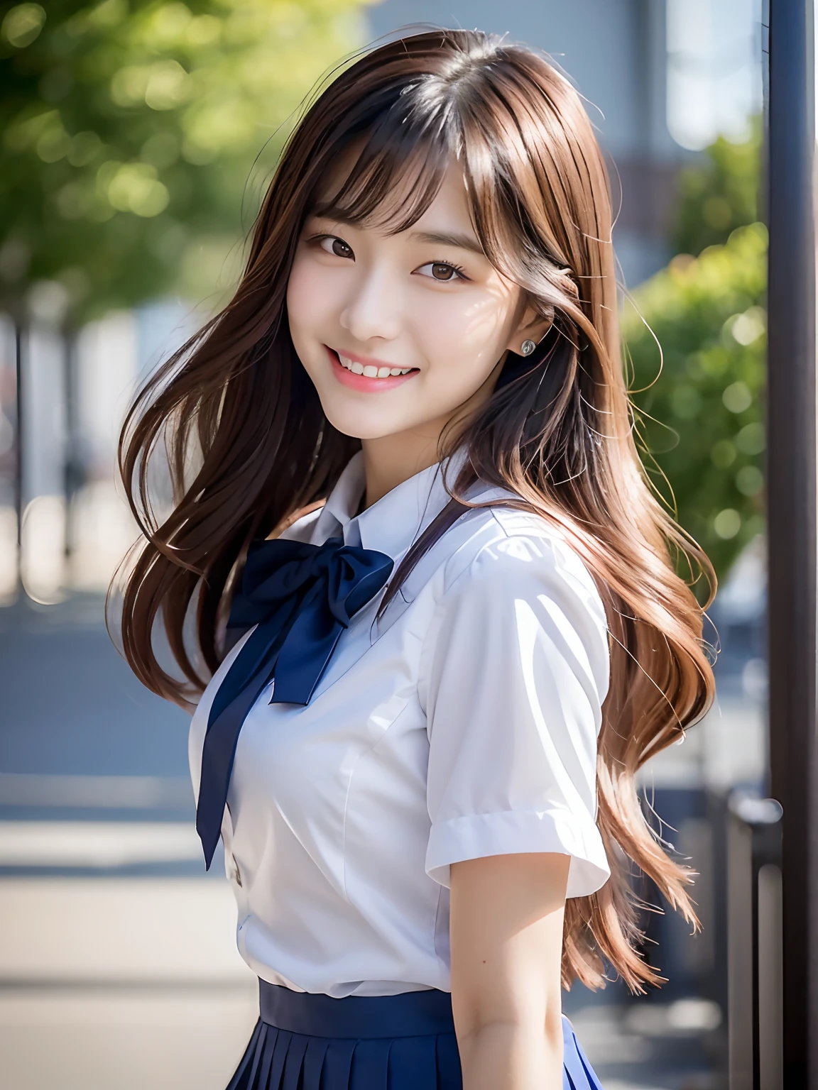 arafed asian woman in a uniform posing for a picture, Korean Girl, Gorgeous young Korean woman, Beautiful young Korean woman, beautiful Korean women, Portrait of female Korean idol, Young adorable Korean face, Cute Korean Actress, jaeyeon nam, Innocent smile, beautiful anime high school girl, closeup portrait shot, wearing japanese school uniform, beautiful and smiling
