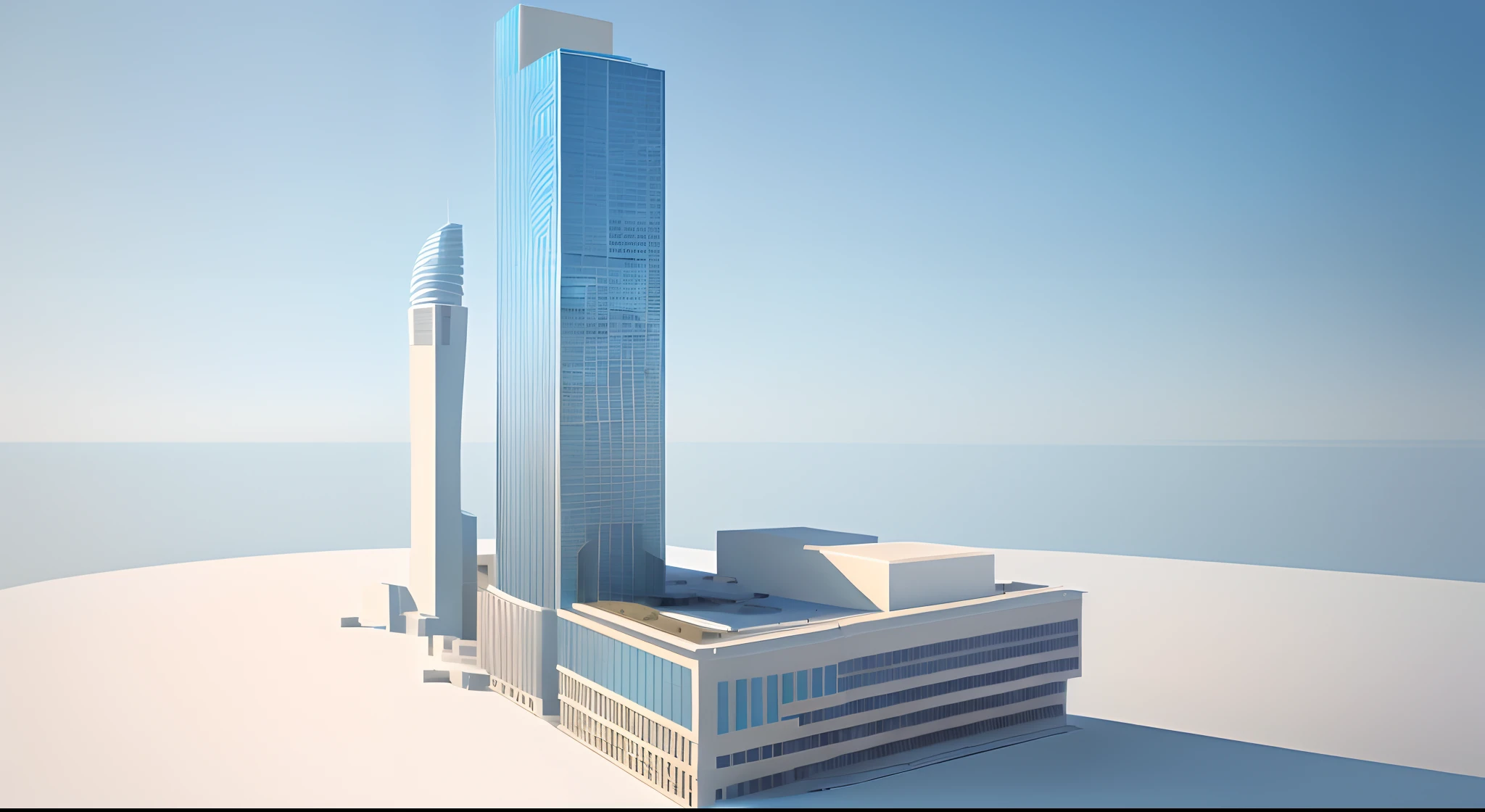 High-rise image of sky blue façade, center model buildings, digital model, architectural model, an extremely detailed building, realistic building, full building, the building is a skyscraper, multistory building, detailed model, Single building, full - view, from street level, Tall building, highly detailed model, cinematic architectural scale, hq render，Real structure，Rational structure