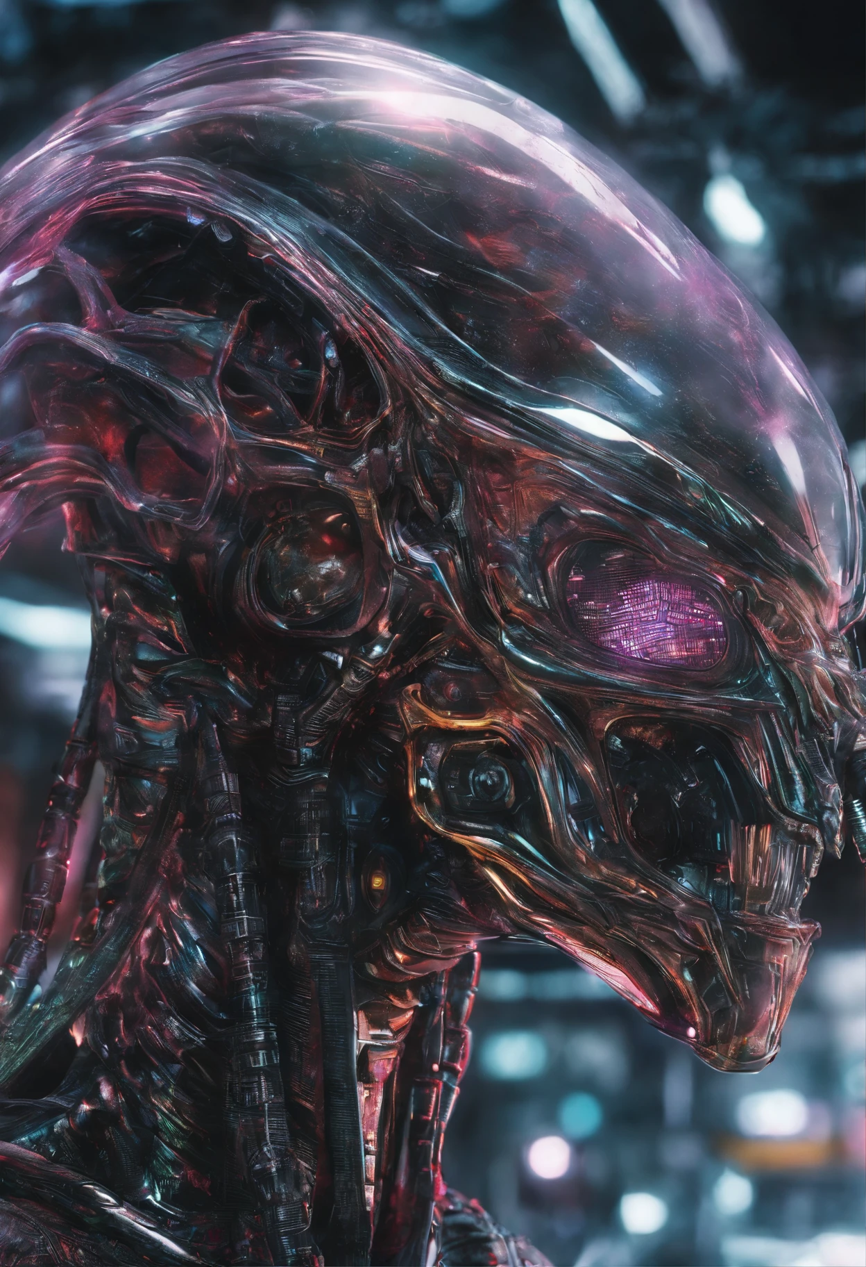 Translucent ethereal aliens，Humanoid，A mech coated with a ceramic glazed luster，Hard surface properties，streamlined line design，It has refined features in a sci-fi environment, glowing from within, Sparks and lights, best qualtiy，tmasterpiece，Photorealsitic, Highly detailed, iintricate，unreal 5 render，