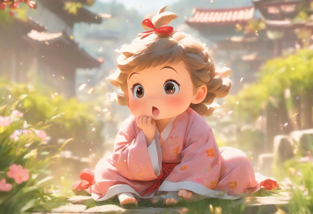 China-style,Pastoral girl,Cute and cute,Chubby toot,Sit on the roof and blow the wind,ventania,messy shortt hair,Pink flecked pajamas,Cartoon card issuance,Full body like,Detailed and accurate,depth of fields,8K,A high resolution,tmasterpiece,Beautiful wallpapers,high qulity,high detal,s the perfect face,offcial art,blur backgroun, --Niji 5 --Q 2