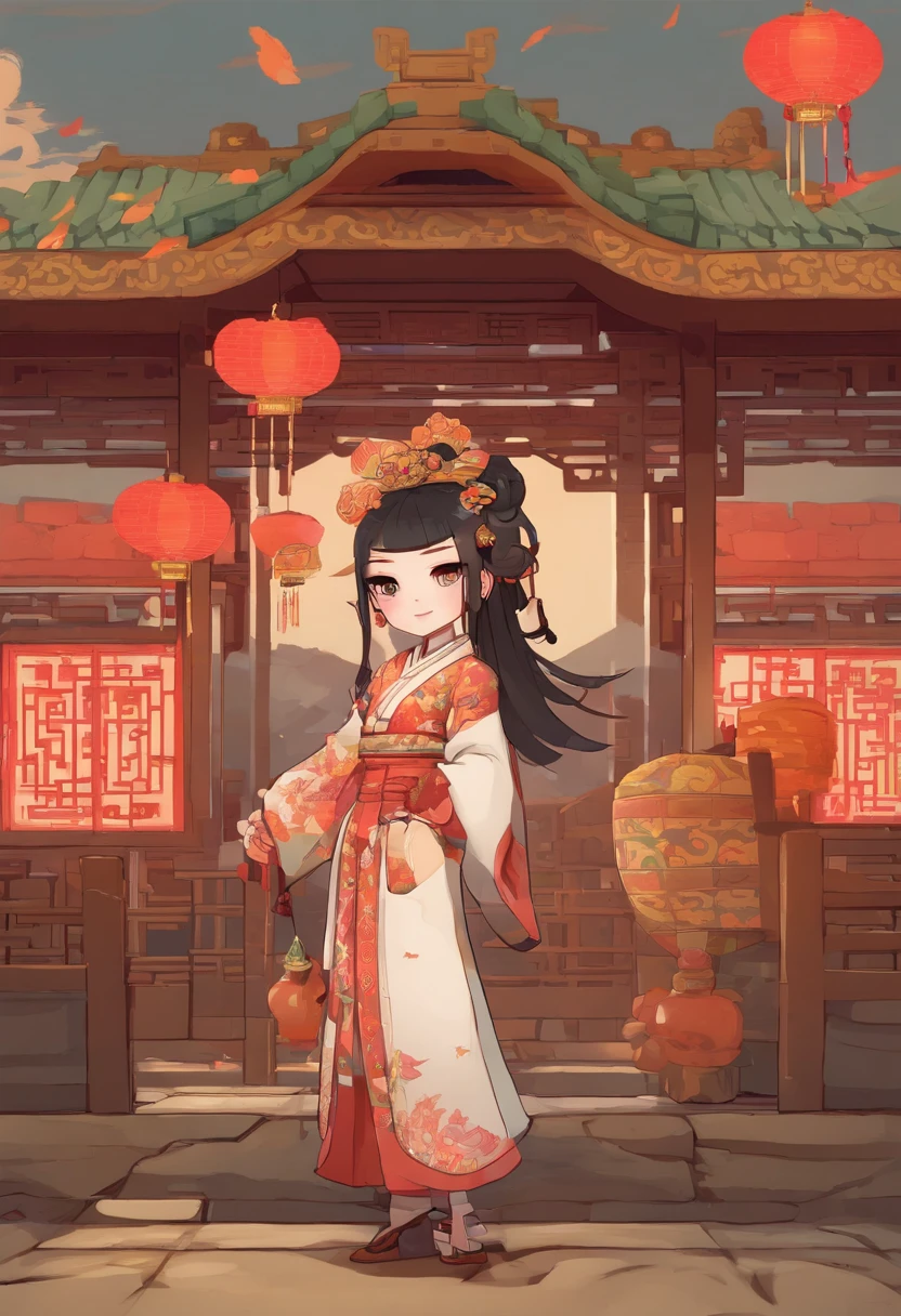 China-style,Tang dynasty baby girl,Hanfu,Cute and cute,A ball head,Take a bunch of sugar gourds,The lively streets of Chang'an,Full body like,Detailed and accurate,depth of fields,8K,A high resolution,tmasterpiece,Beautiful wallpapers,high qulity,high detal,s the perfect face,offcial art,blur backgroun, --Niji 5 --Q 2