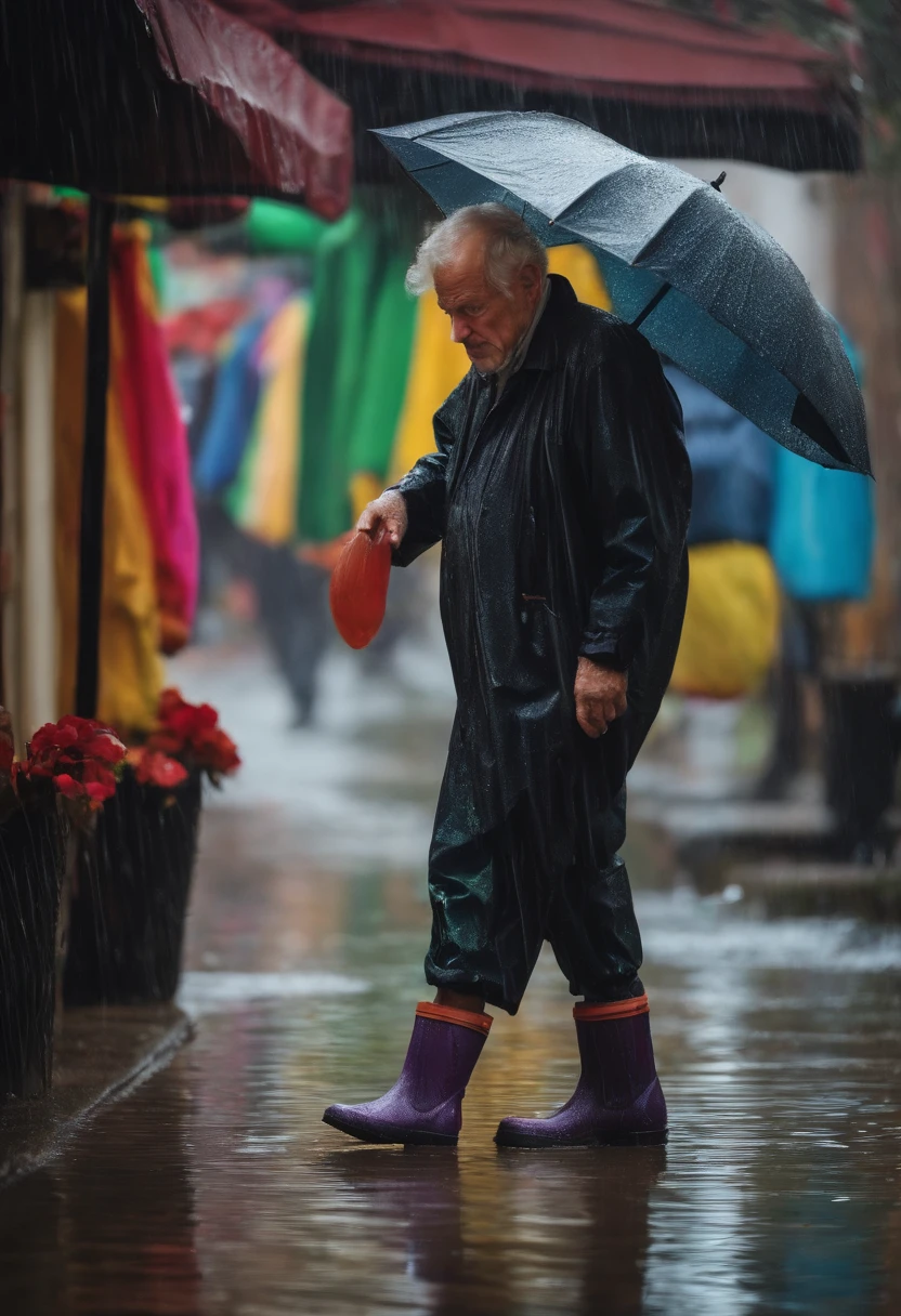 Stinky old man in slime and rain boots