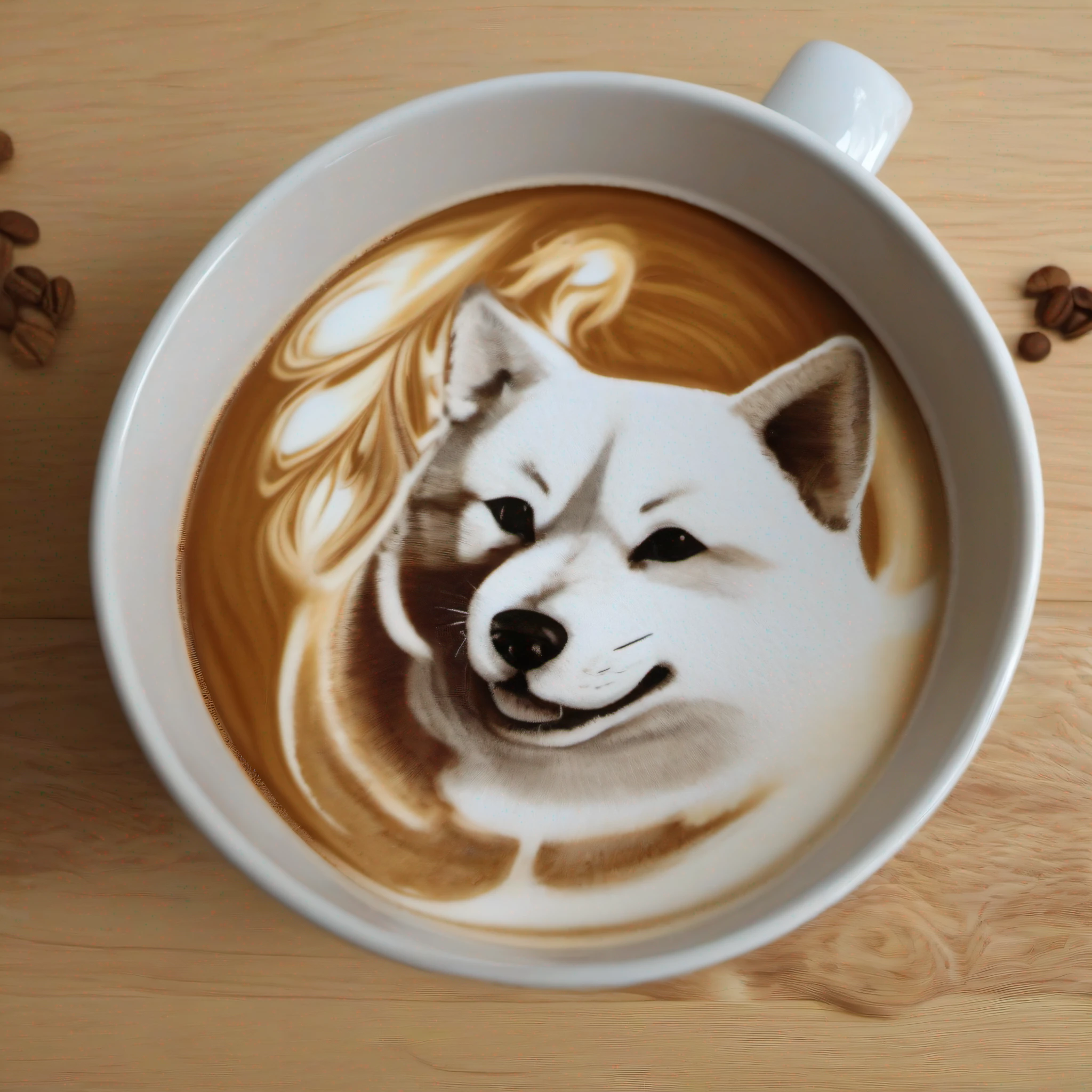 (Cafe Latte、Latte art):1.5、(Latte art depicting the face of Shiba Inu):1.9、masutepiece、realisitic