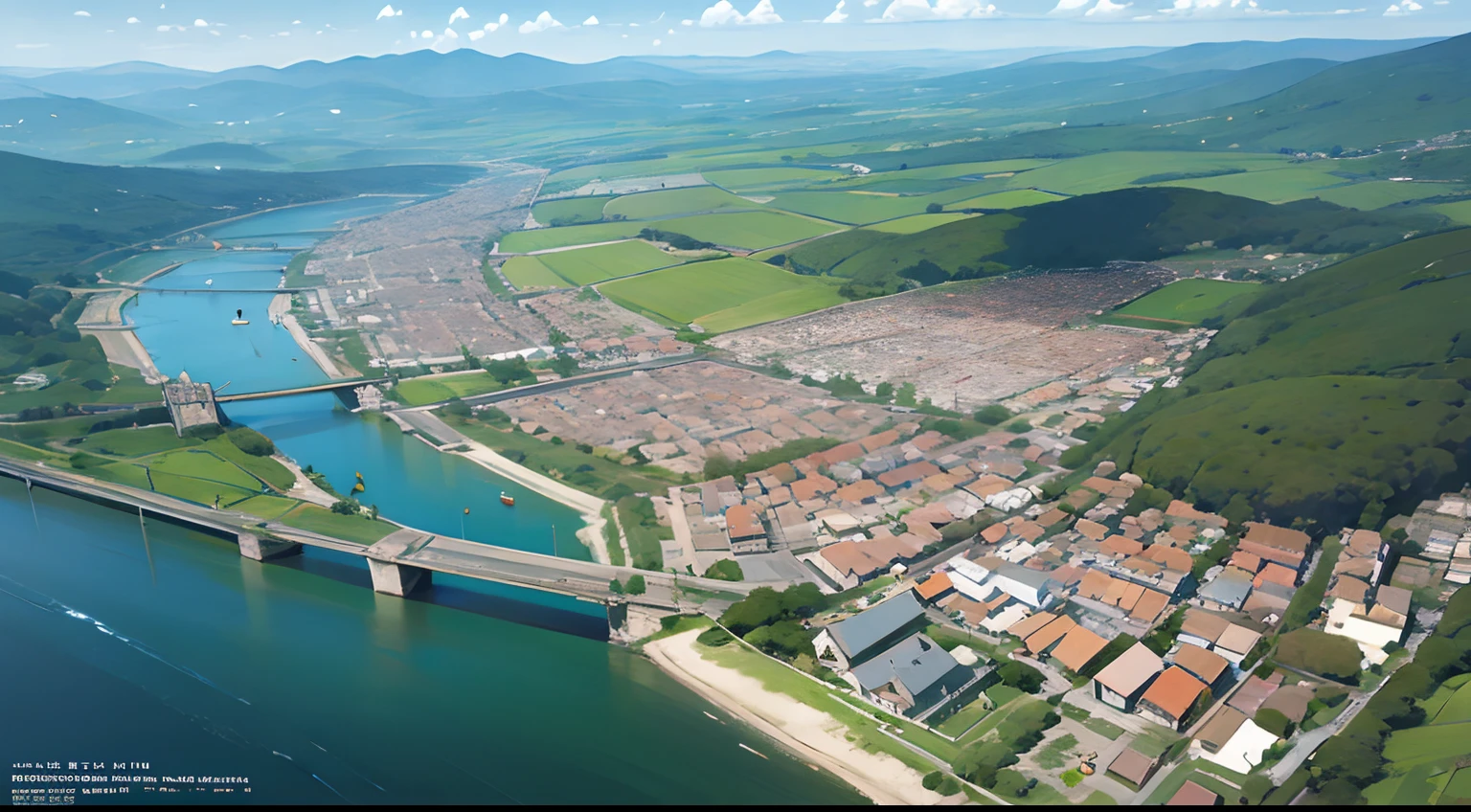 Map of the town、mont、association、shopping street、residential area、the woods、a river、Mare、Bird view、Overhead scenery、