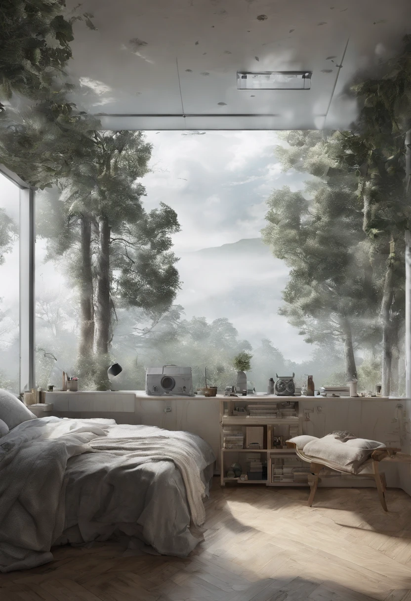 Create a screen to monitor oxygen levels in a space house, Leave minimalism and mount on the wall, near a window,Overlooking the space, intimate atmosphere, with organic lines, Monochrome environment