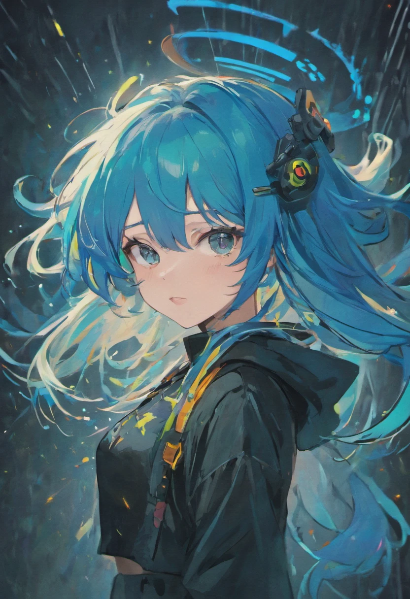 Blue hair, Asymmetrical hair, Expressive hair, Hair over eyes, goggles, black hair band, Moles under eyes, grin,Seductive smile, romanticism lain, Anime style, character sheets, reference sheet, lineup, hyper HD