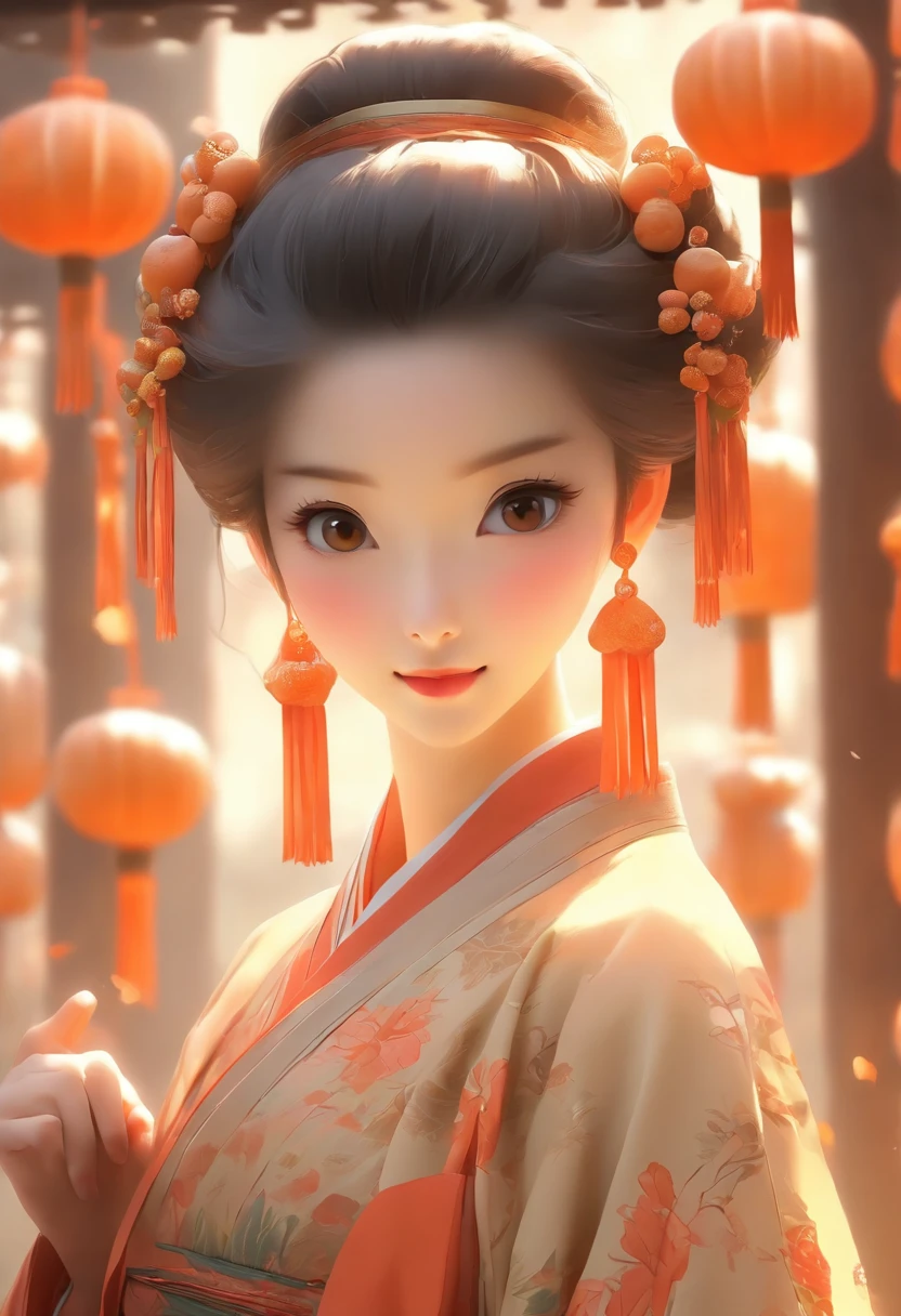 China-style，Tang Dynasty Maiden，Hanfu，Cute and cute，Take a bunch of sugar gourds，eery，The lively streets of Chang'an，（Full body like：1.4），Detailed and accurate，depth of fields，8K,A high resolution,tmasterpiece,Beautiful wallpapers,high qulity,high detal,s the perfect face,offcial art,blur backgroun, --Niji 5 --Q 2