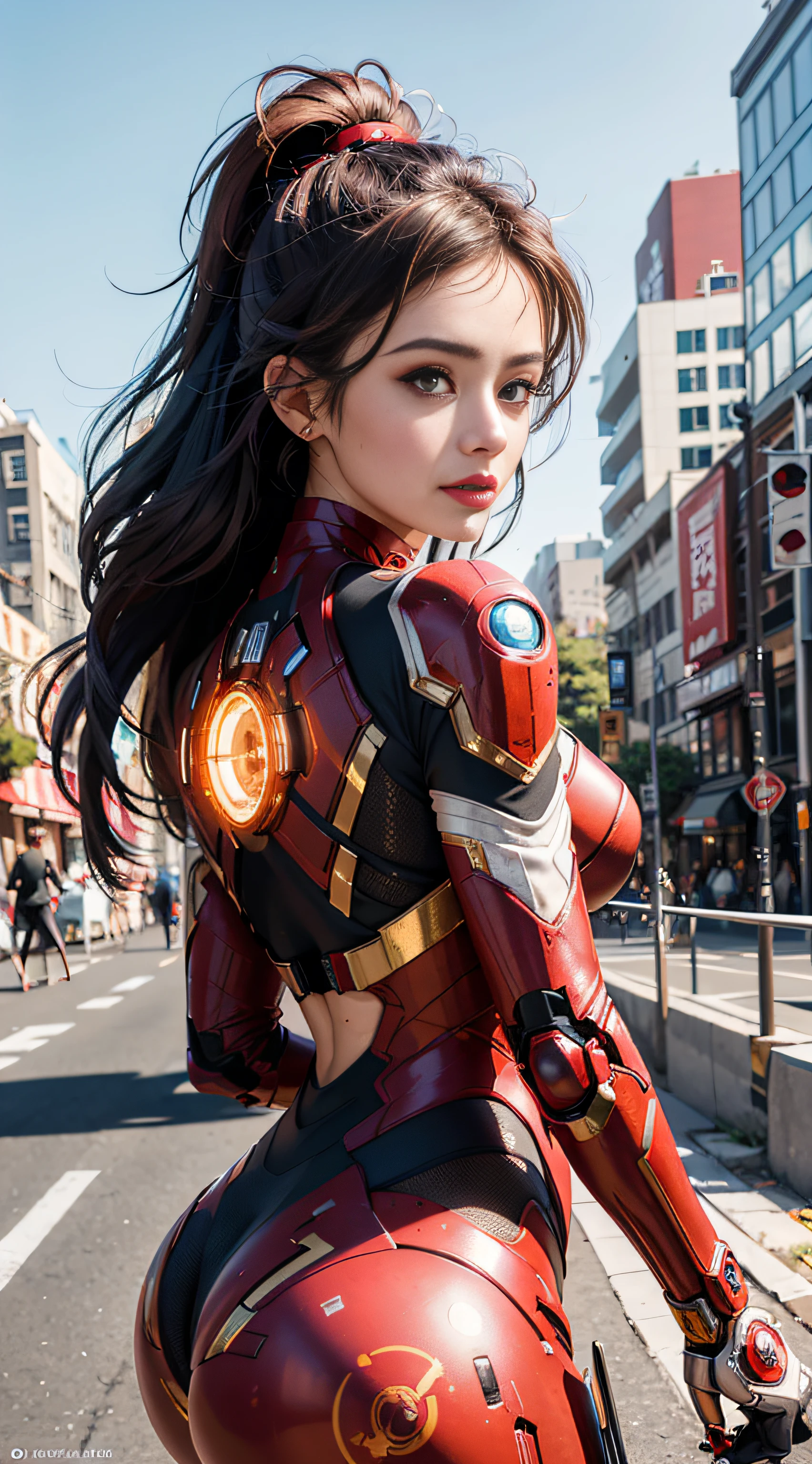 (1girl:1.3), solo, __body-parts__, official art, unified 8k wallpaper, super detailed, beautiful and aesthetic, beautiful, masterpiece, best quality, raw, masterpiece, super fine photo, best quality, super high resolution, photorealistic , sunlight, full body portrait, amazing beauty, dynamic pose, delicate face, vibrant eyes, (viewed from the side), she is wearing a full body futuristic Iron Man mech, red and gold color scheme, new york city background, Detailed face, blurred background, , gorgeous, milky white, highly detailed skin, realistic skin details, visible pores, sharp focus, volumetric fog, 8k uhd, high quality, film grain, fair skin,