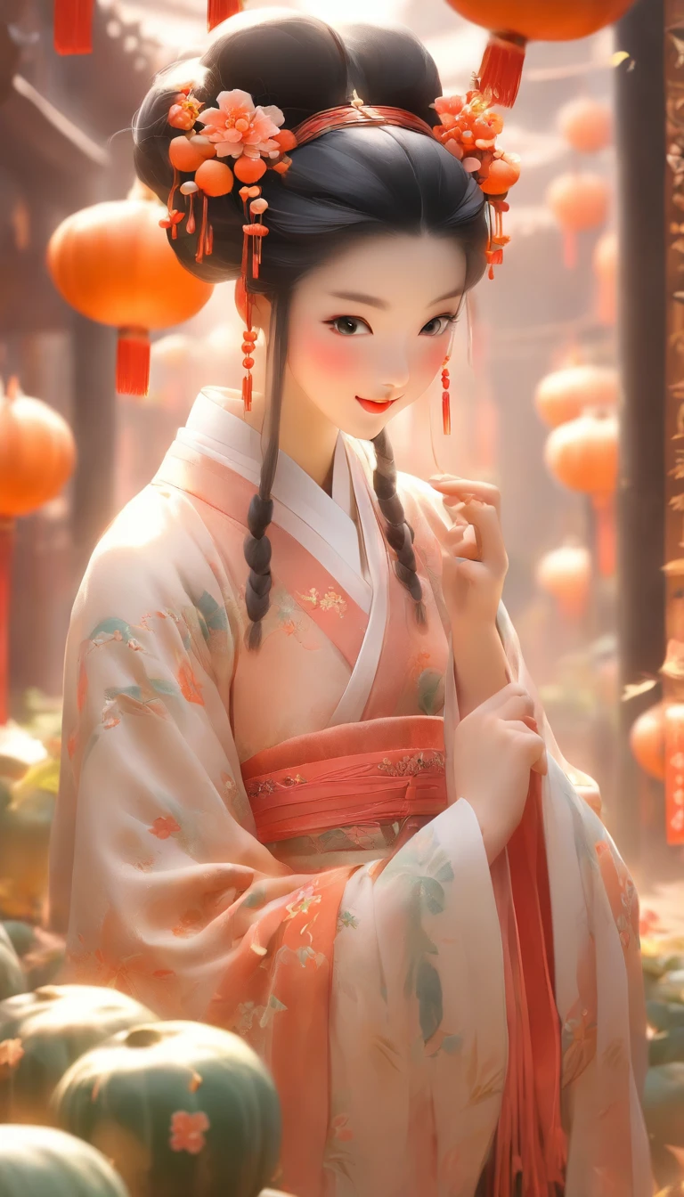 China-style,Tang Dynasty Maiden,Hanfu,Cute and cute,Take a bunch of sugar gourds,eery,The lively streets of Chang'an,(Full body like:1.4),Detailed and accurate,depth of fields,8K,A high resolution,tmasterpiece,Beautiful wallpapers,high qulity,high detal,s the perfect face,offcial art,blur backgroun, --Niji 5 --Q 2