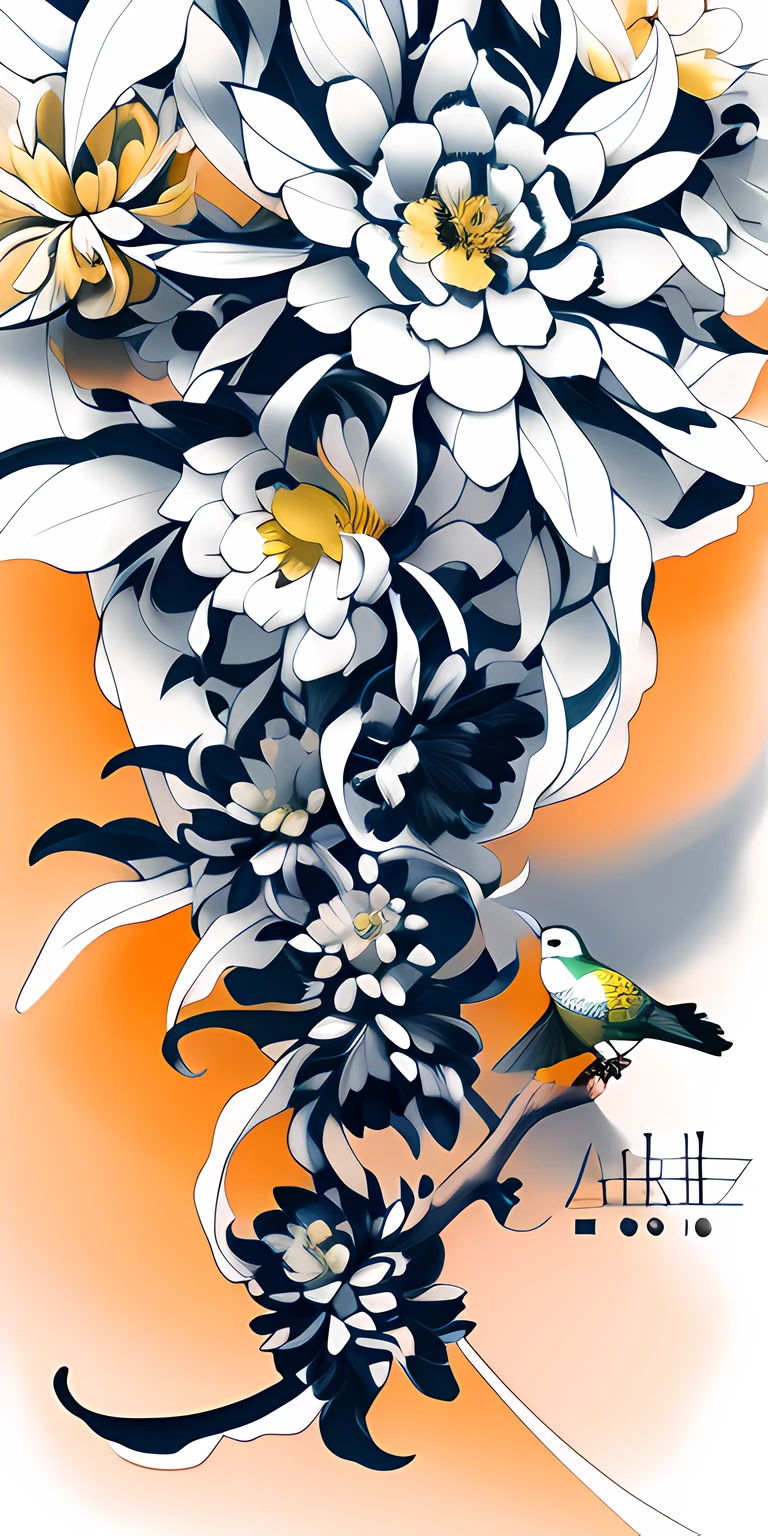 A drawing of birds and flowers,A bird sits on a flower, bold intricate ink illustration, pen and ink illustration, pen - and - ink illustration, ink artwork, pen and ink drawings, Ink illustration, Elaborate ink illustration, pen and ink illustration, black on white line art, illustration black outlining, line art illustration, detailed ink illustration