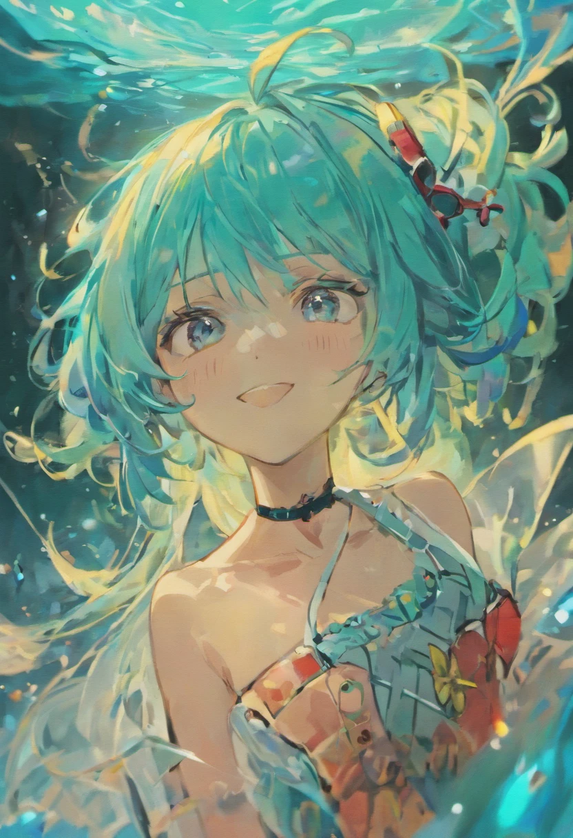 Aqua hair, Asymmetrical hair, Hair over eyes, Hairline, goggles,Seductive smile,  romanticism lain, Anime style, character sheets, reference sheet, lineup, hyper HD