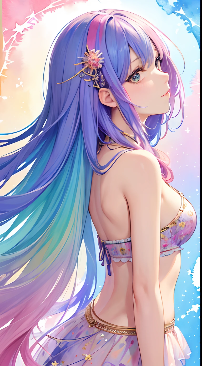 top-quality、Masterpiece、Wearing transparent gauze、Colorful、colourfull、Exposed shoulders and buttocks、Glossy skin、The best art、Trendy girl、