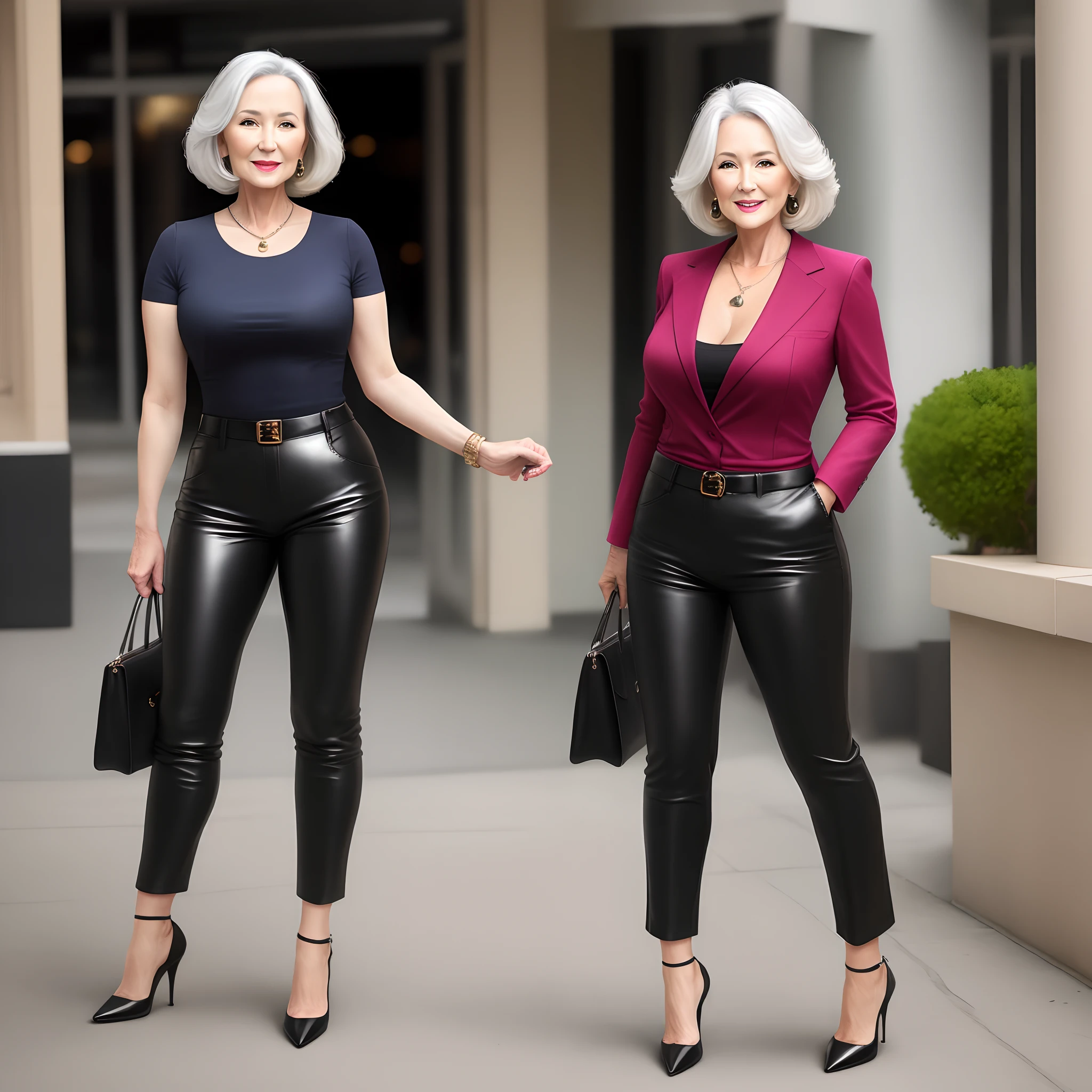 Mature woman with leather pants high heels