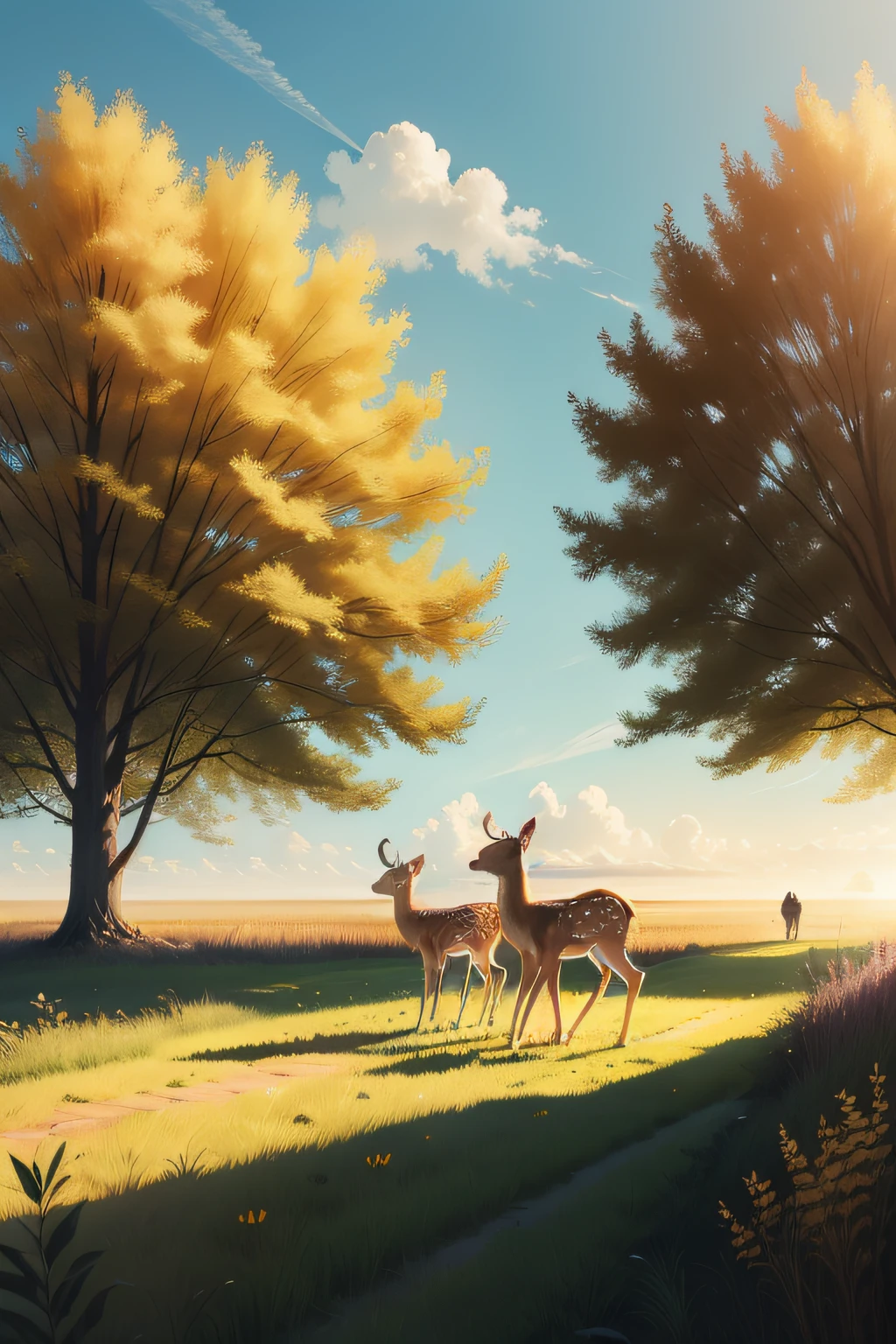 Sunny，Fawn walking in the fields