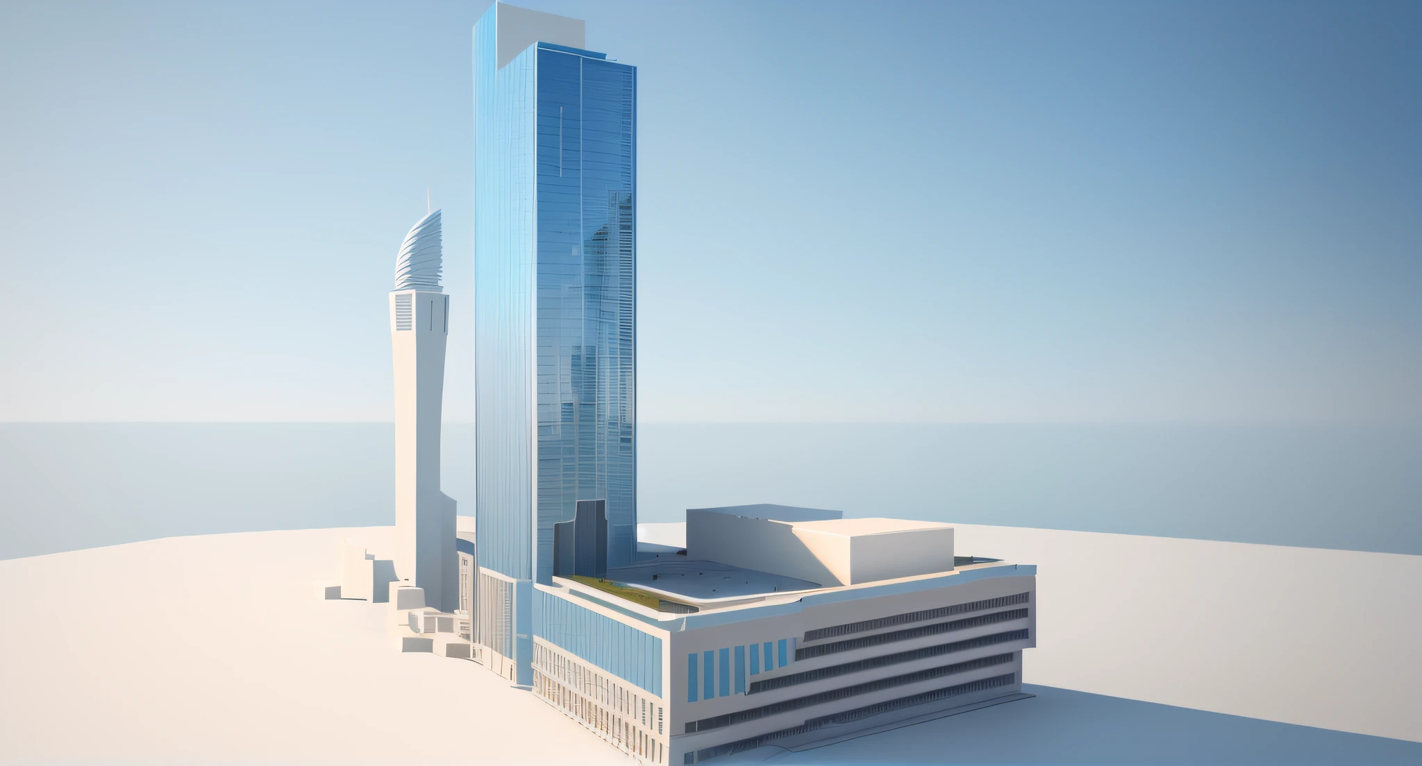 High-rise image of sky blue façade, center model buildings, digital model, architectural model, an extremely detailed building, realistic building, full building, the building is a skyscraper, multistory building, detailed model, Single building, full - view, from street level, Tall building, highly detailed model, cinematic architectural scale, hq render，Real structure，Rational structure,architectural structure