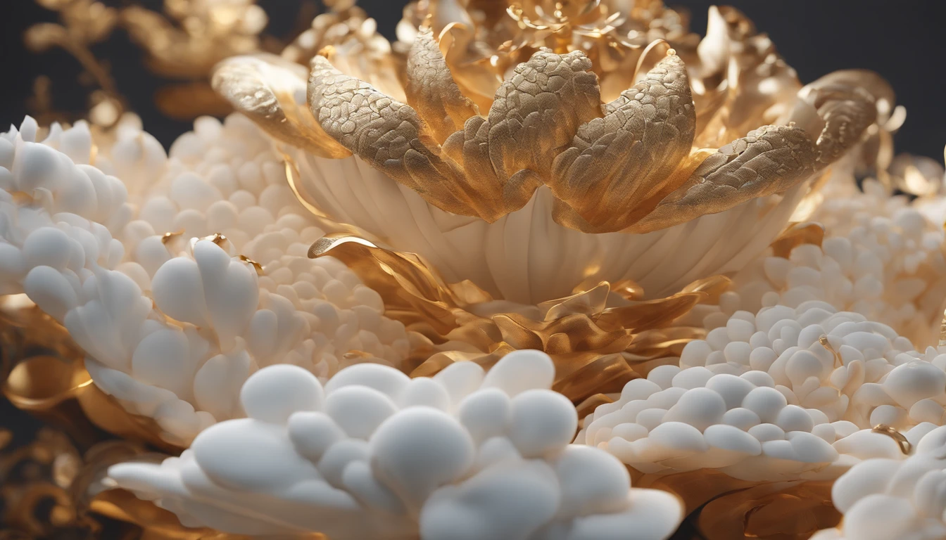 Chinese style, classical cloud pattern,bright light, clay material, close-up intensity, 3d, ultra-detailed, C4D, octane rendering, Blender, 8K , HD,style expressive..
Abstract art, Yuko Kiyoizumi style, white theme, golden theme, fractal, flame masterpiece, FF,jadestatue