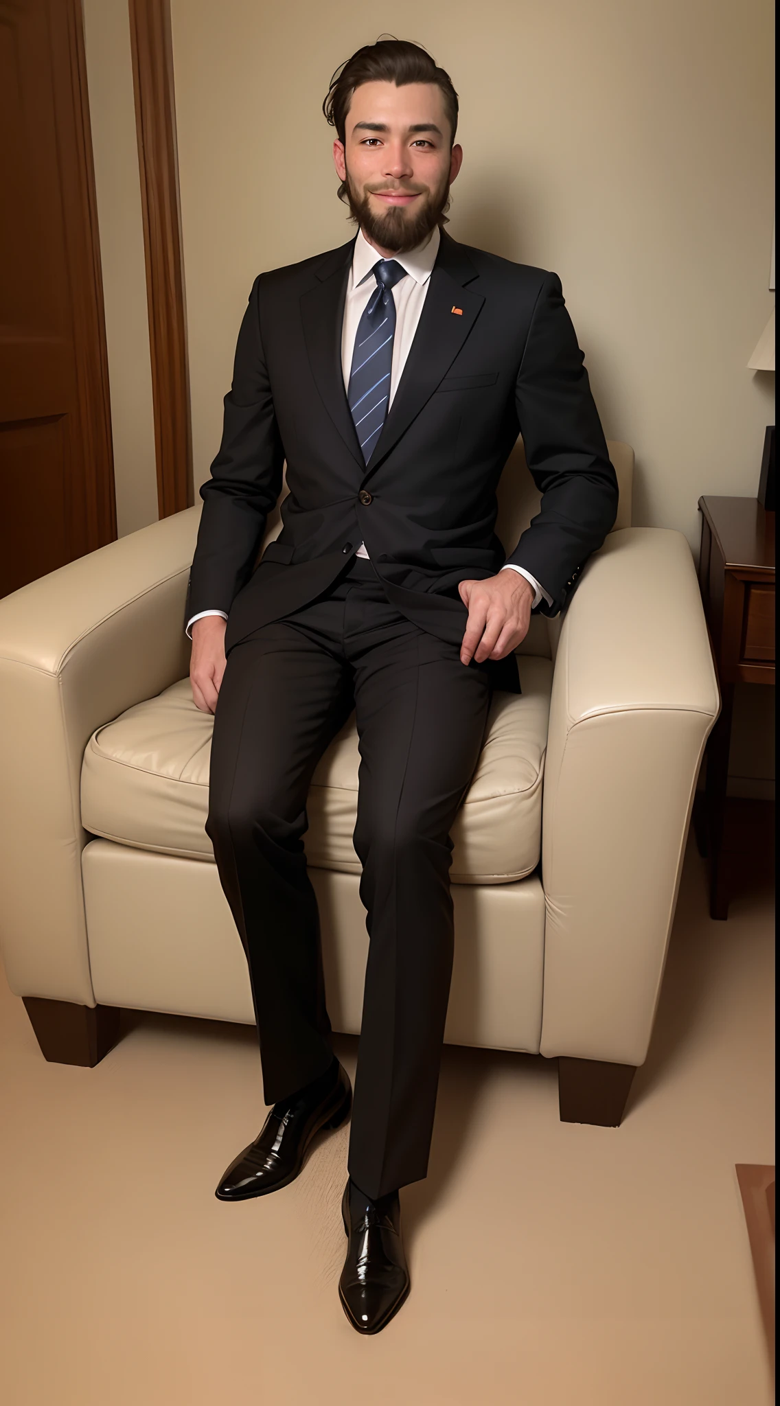 35yo+The domineering president of formal black socks back beard short hair show feet bad smile