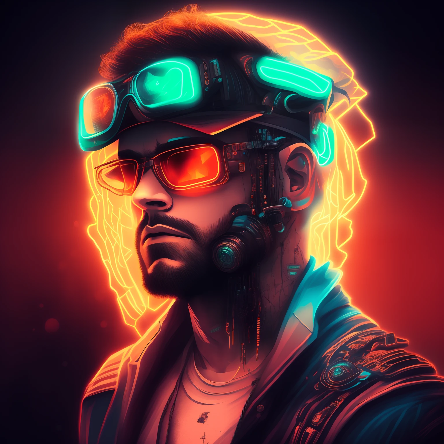 Man, cyberpunk style portrait, futuristic (neon: 1.1) reflective wear, science fiction. artgern, art, illustration, ((dark environment)), ((vegnette)), ((HDR)) ((minimal palette colors)), soft tones, soft colors, faint colors, calm, highly detailed pastel colors, intricate details