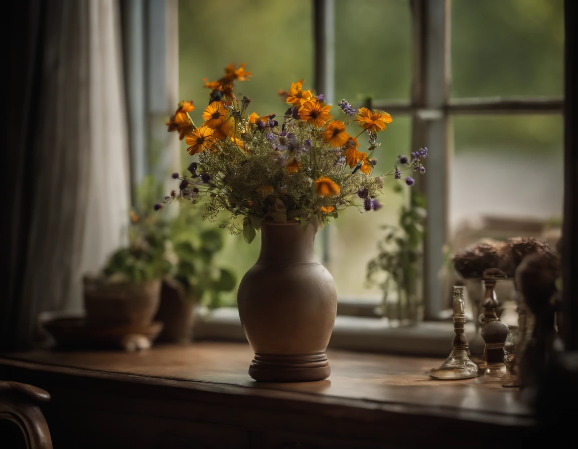 a vase of wildflowers.