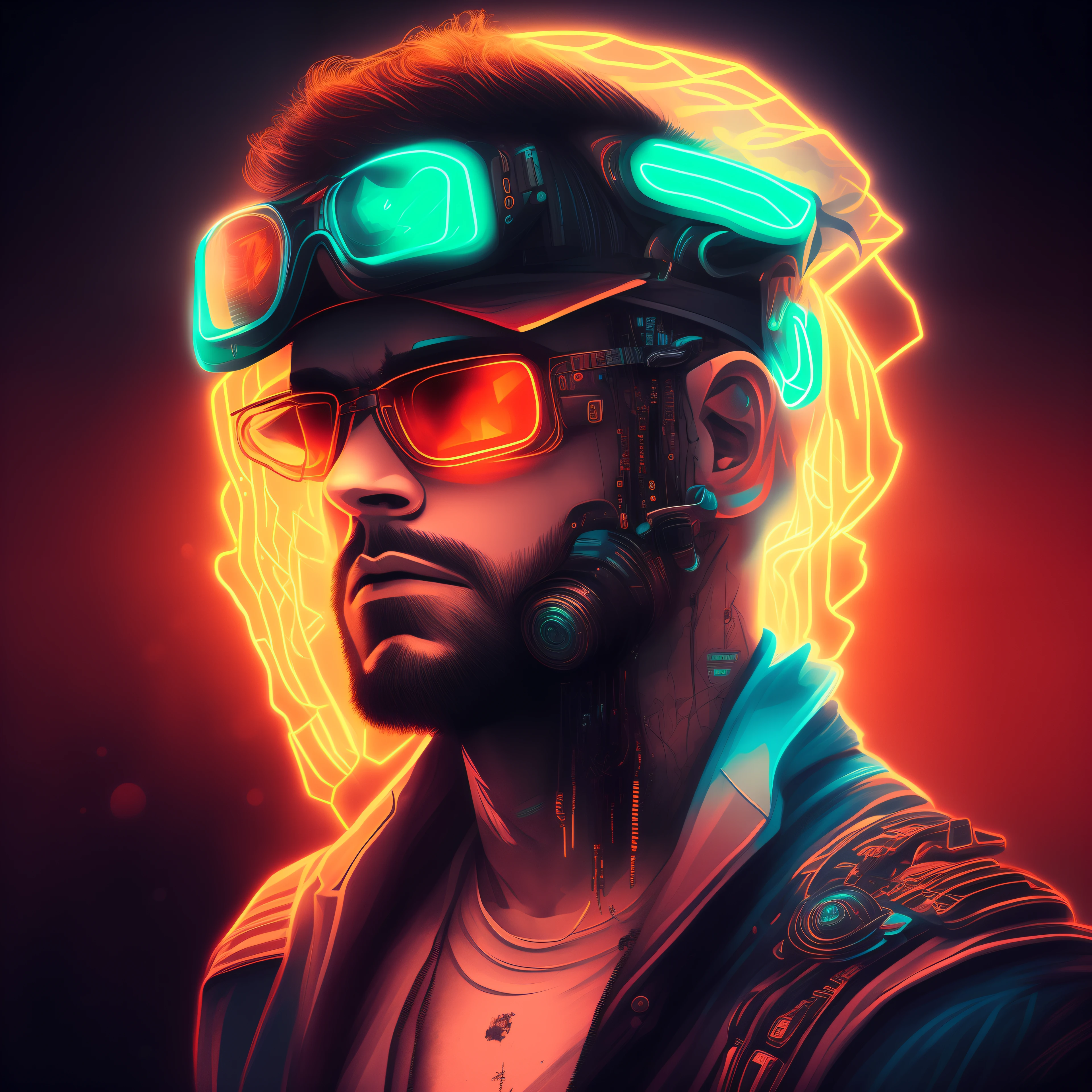 Man, cyberpunk style portrait, futuristic (neon: 1.1) reflective wear, science fiction. artgern, art, illustration, ((dark environment)), ((vegnette)), ((HDR)) ((minimal palette colors)), soft tones, soft colors, faint colors, calm, highly detailed pastel colors, intricate details