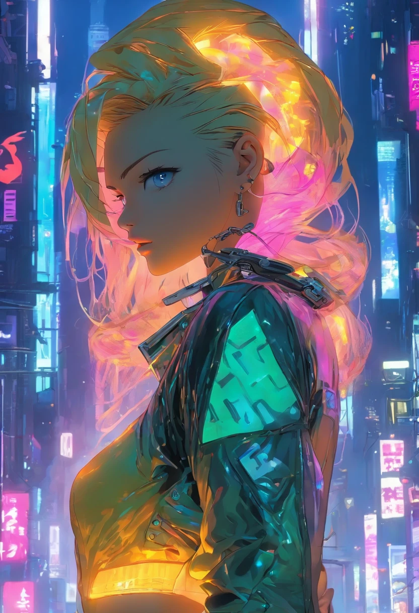 best qualtiy,tmasterpiece,超高分辨率,cyberpunk backgrouns,piercingeyes,1个Giant Breast Girl,blonde with blue eyes,looking at viewert,long whitr hair,Light makeup,cparted lips,Translucent leather clothing,Translucent thong,Get wet,Perfect beauty,Bare back,Stand sideways,Gantz animated leather jacket