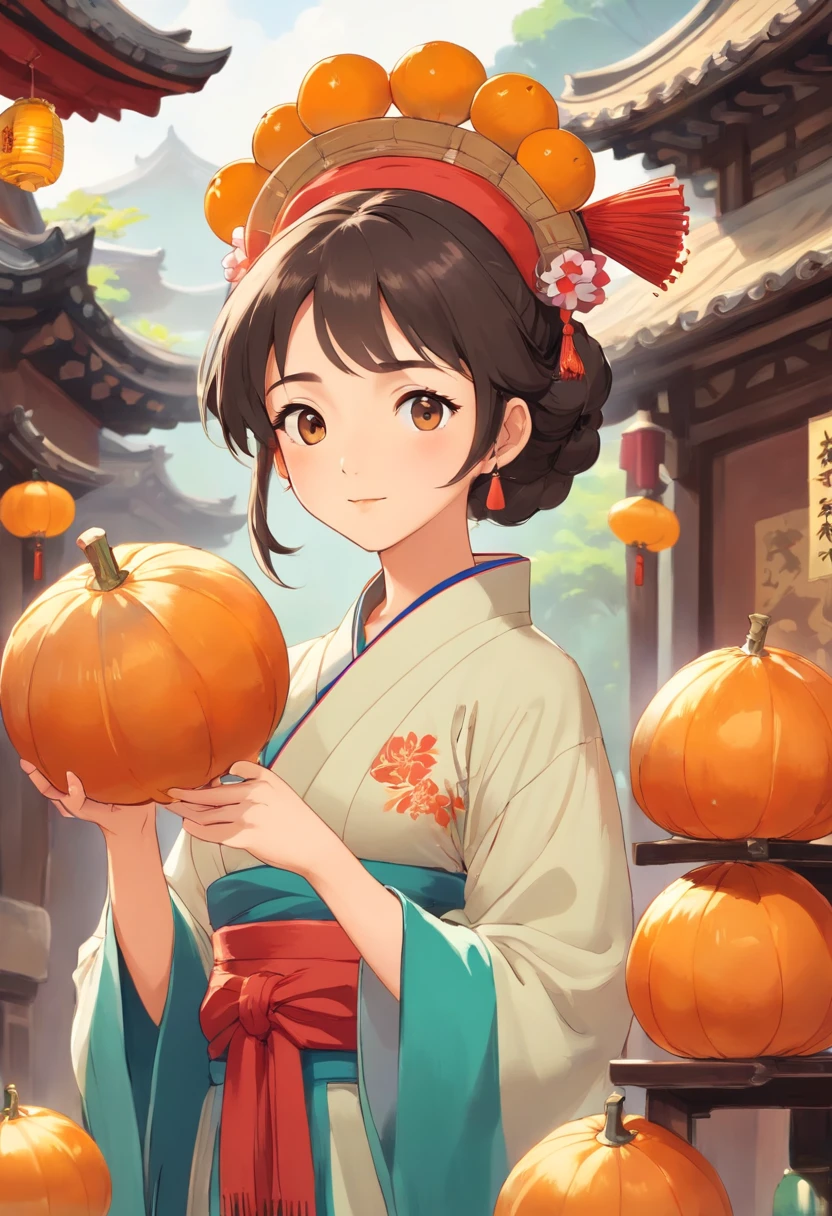 China-style,Tang Dynasty Maiden,Hanfu,Cute and cute,Take a bunch of sugar gourds,eery,The lively streets of Chang'an,(Full body like:1.4),Detailed and accurate,depth of fields,8K,A high resolution,tmasterpiece,Beautiful wallpapers,high qulity,high detal,s the perfect face,offcial art,blur backgroun, --Niji 5 --Q 2