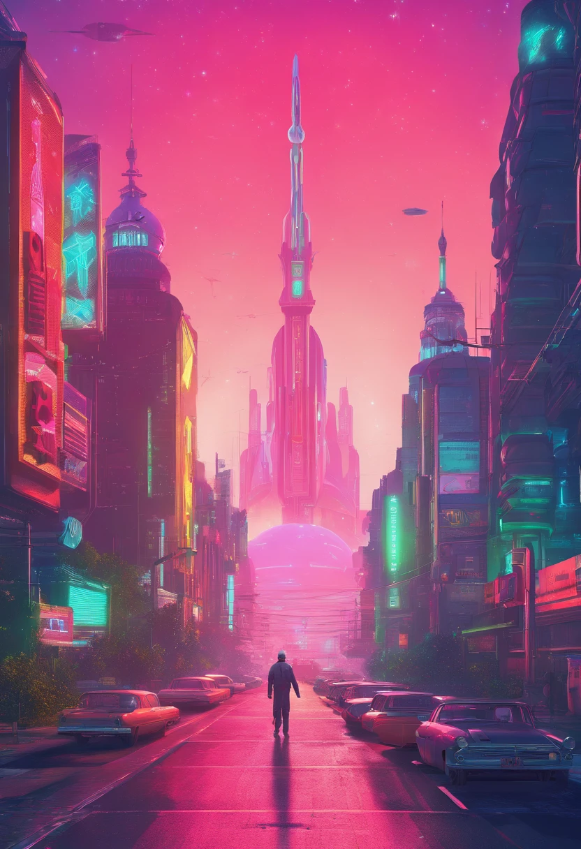 retrofuturism, streets of ((((soviet union)))), utopian future, androids,  flying droids, overgrown buildings, winter, (starry night), neon lights,  4k, wallpaper,Science Fiction,Lighting,Environmental Concept Art &amp; Design,Digital 3D,Character Modeling,3D,realistic,textures,cgi,environment,((Simon Stalenhag)),concept,Environmental Concept Art &amp; amp Design,scifi