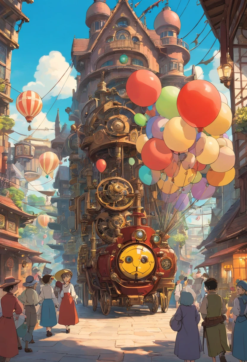 Steampunk Expo,in 19th century,london,Magical reality,Huge machine、gear wheel、Pipes and balloons,Victorian architecture,In the daytime,Unique,high qulity,超詳細,8k