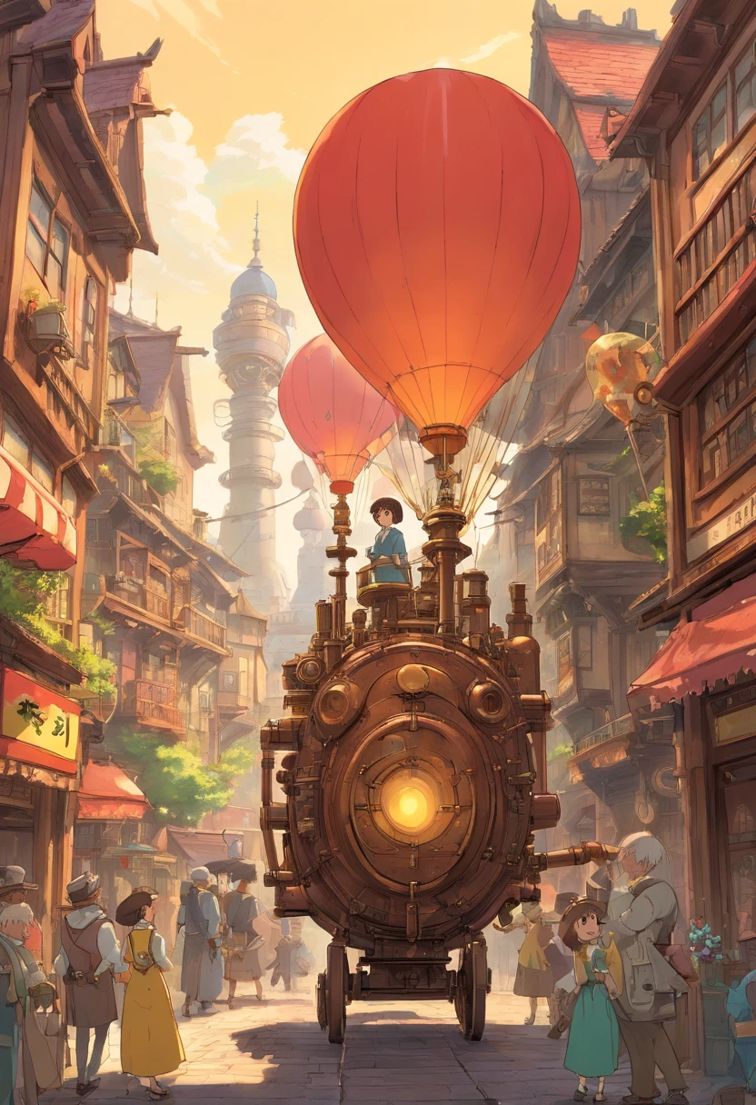 Steampunk Expo，in 19th century，london，Magical reality，Huge machine、gear wheel、Pipes and balloons，Victorian architecture，In the daytime，Unique，high qulity，超詳細，8k