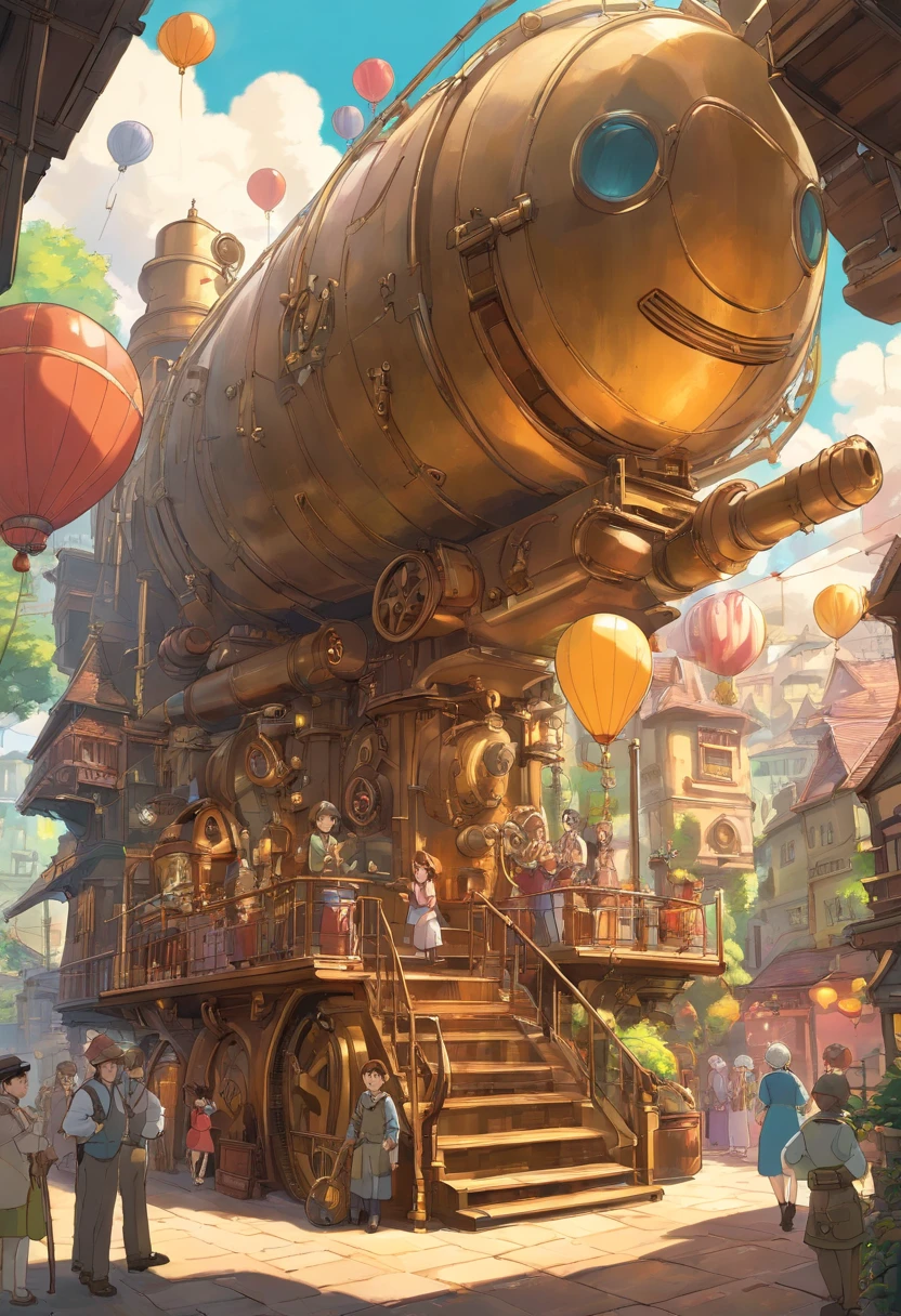 Steampunk Expo，in 19th century，london，Magical reality，Huge machine、gear wheel、Pipes and balloons，Victorian architecture，In the daytime，Unique，high qulity，超詳細，8k