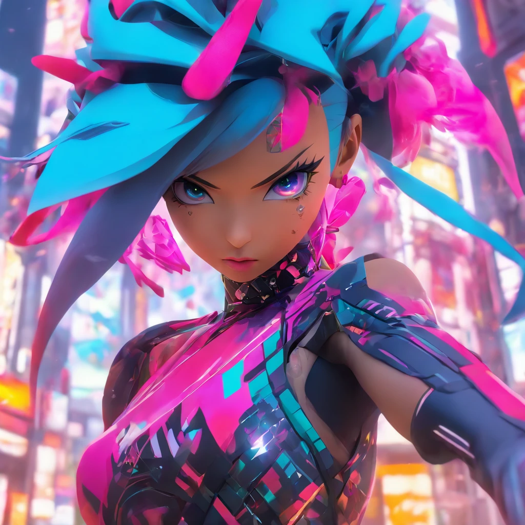Harajuku woman, futuristic attire, dynamic pose, unreal engine, realistic