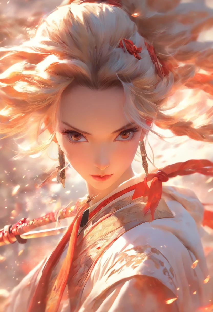 a close up of a woman with a sword in a white dress, a character portrait by Yang J, trending on cgsociety, fantasy art, beautiful character painting, artwork in the style of guweiz, guweiz, white hanfu, flowing white robes, full body wuxia, epic exquisite character art, stunning character art, beautiful female assassin