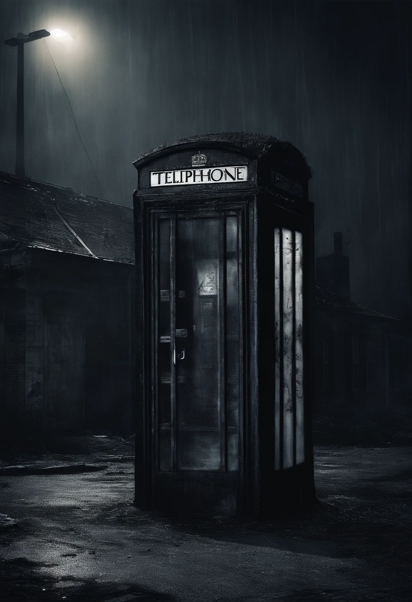 Dense atmosphere、A lonely telephone booth standing in a puff